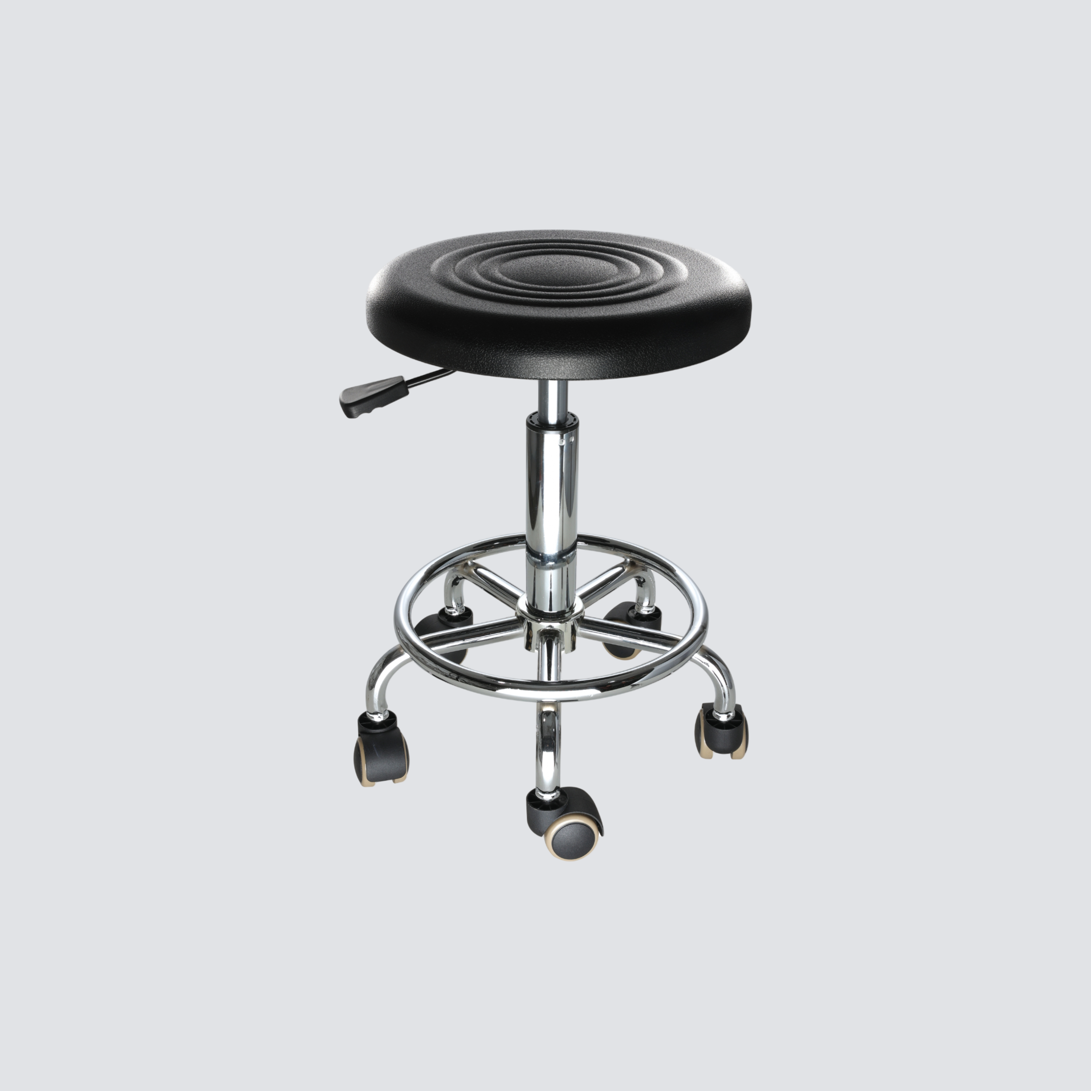 Industrial Polyurethane Rolling Adjustable Chrome Foot Ring Laboratory Chair