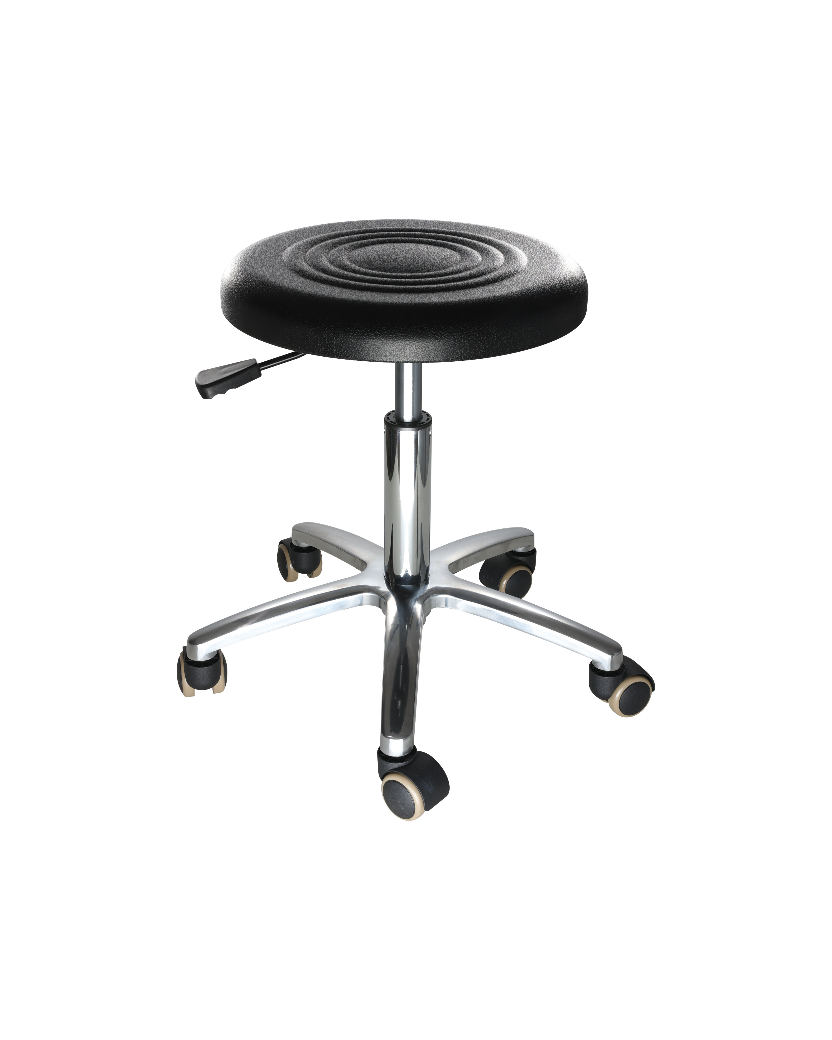 Industrial Polyurethane Adjustable Height Seating with Chrome Foot Ring and Casters Laboratory Chair