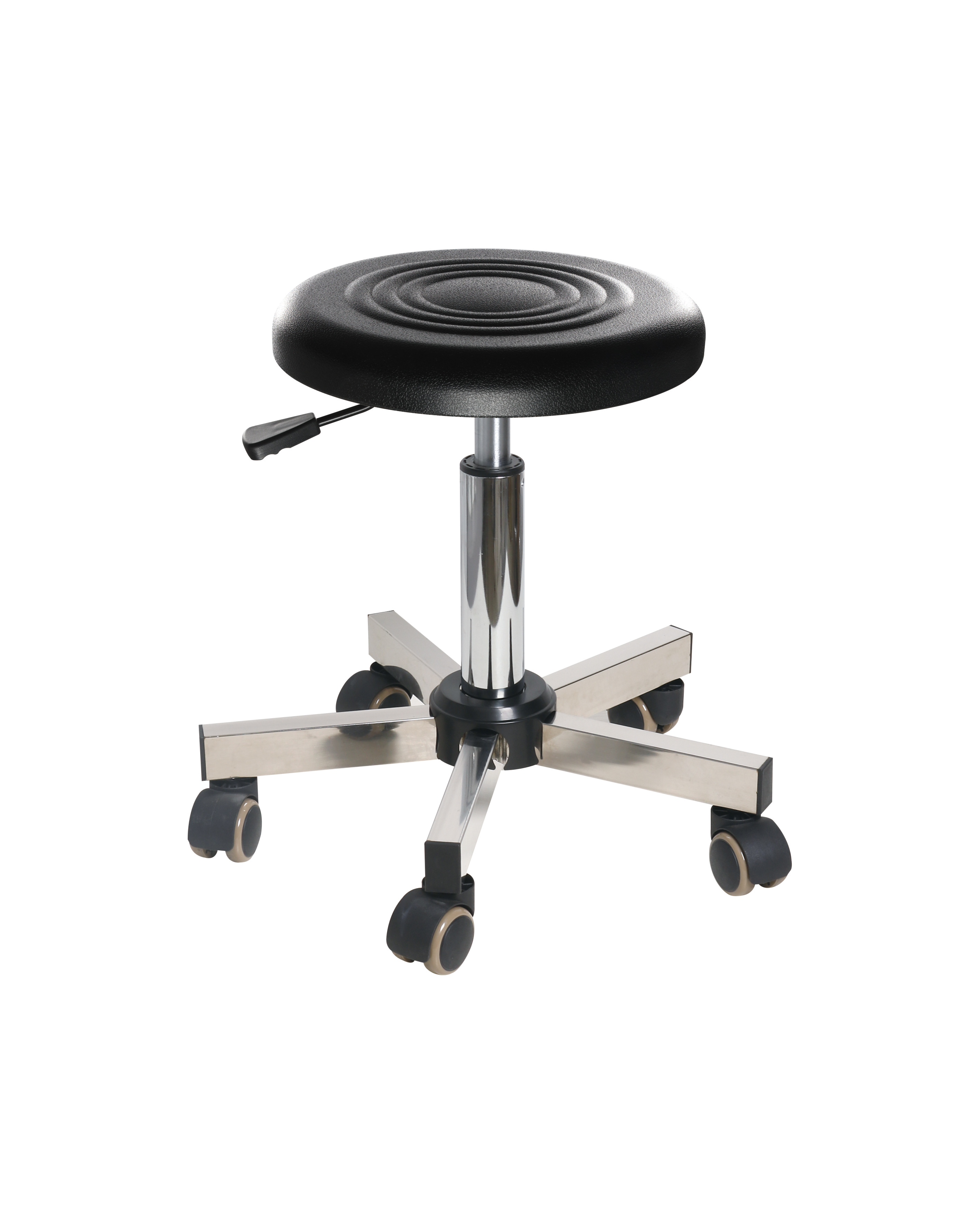 Black Adjustable Polyurethane Chair with Chrome Foot Ring Research Lab Chair