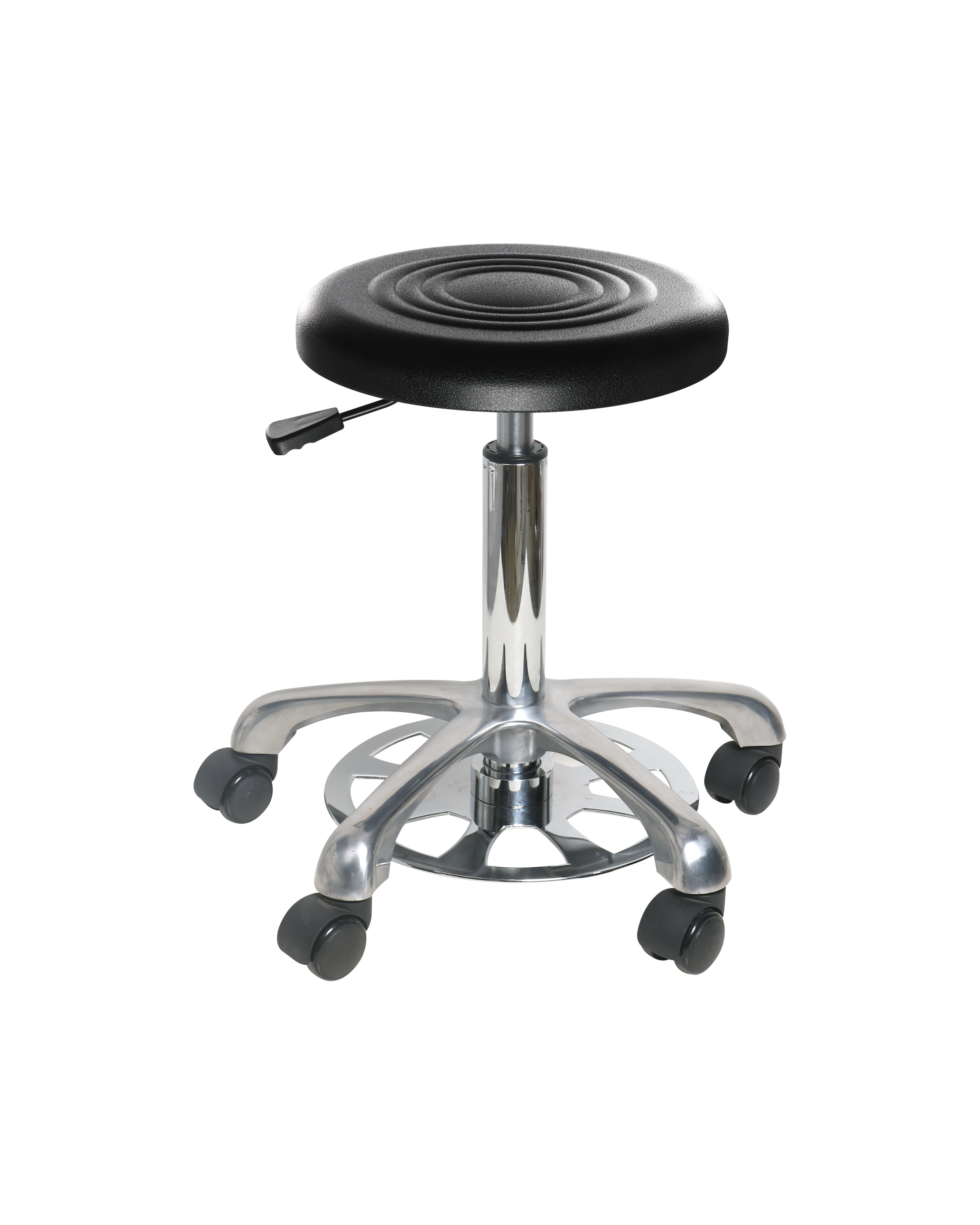 Black Adjustable Polyurethane Chair with Chrome Foot Ring Research Lab Chair
