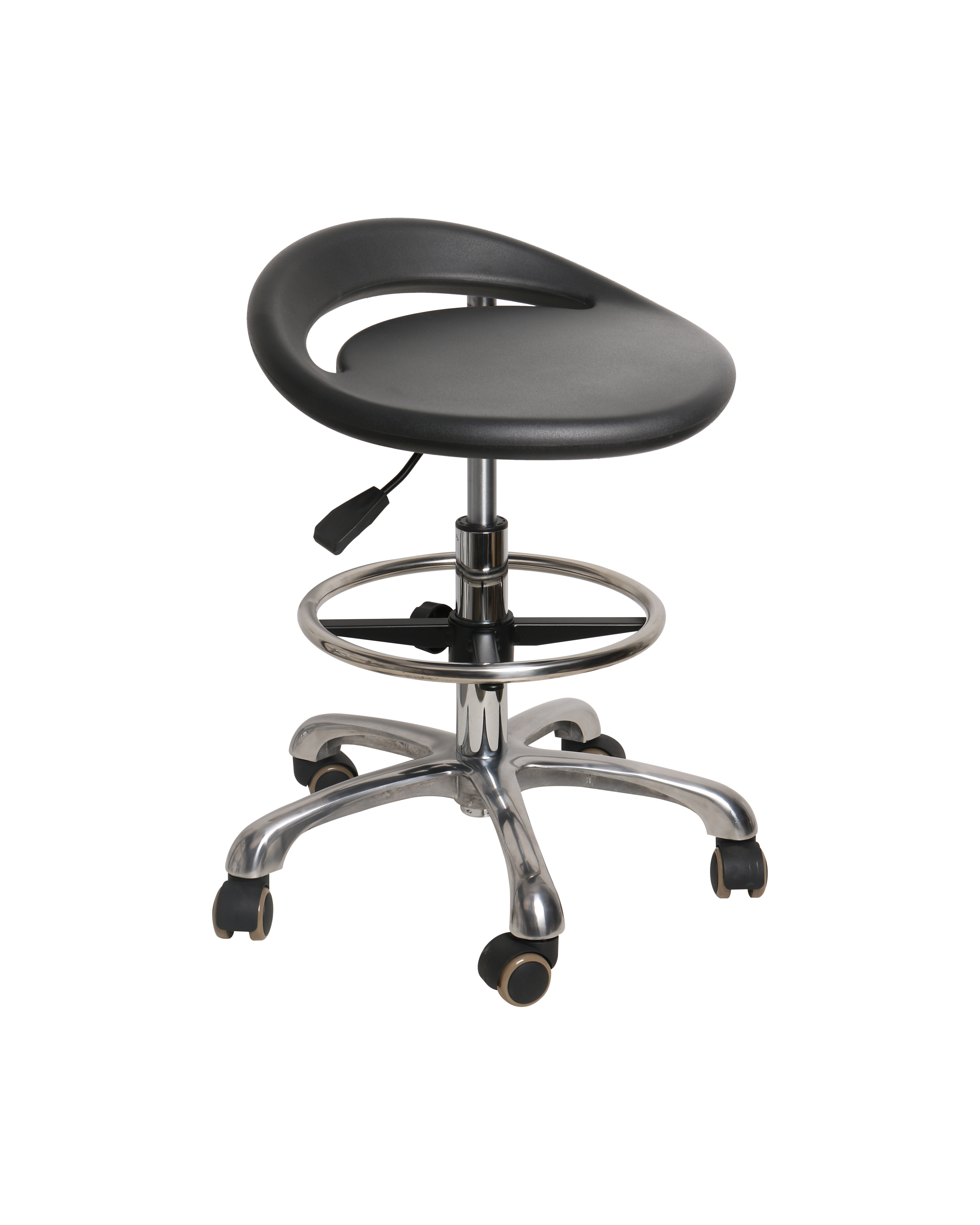 Industrial Polyurethane with Casters Chrome Foot Ring and Adjustable Laboratory Chair