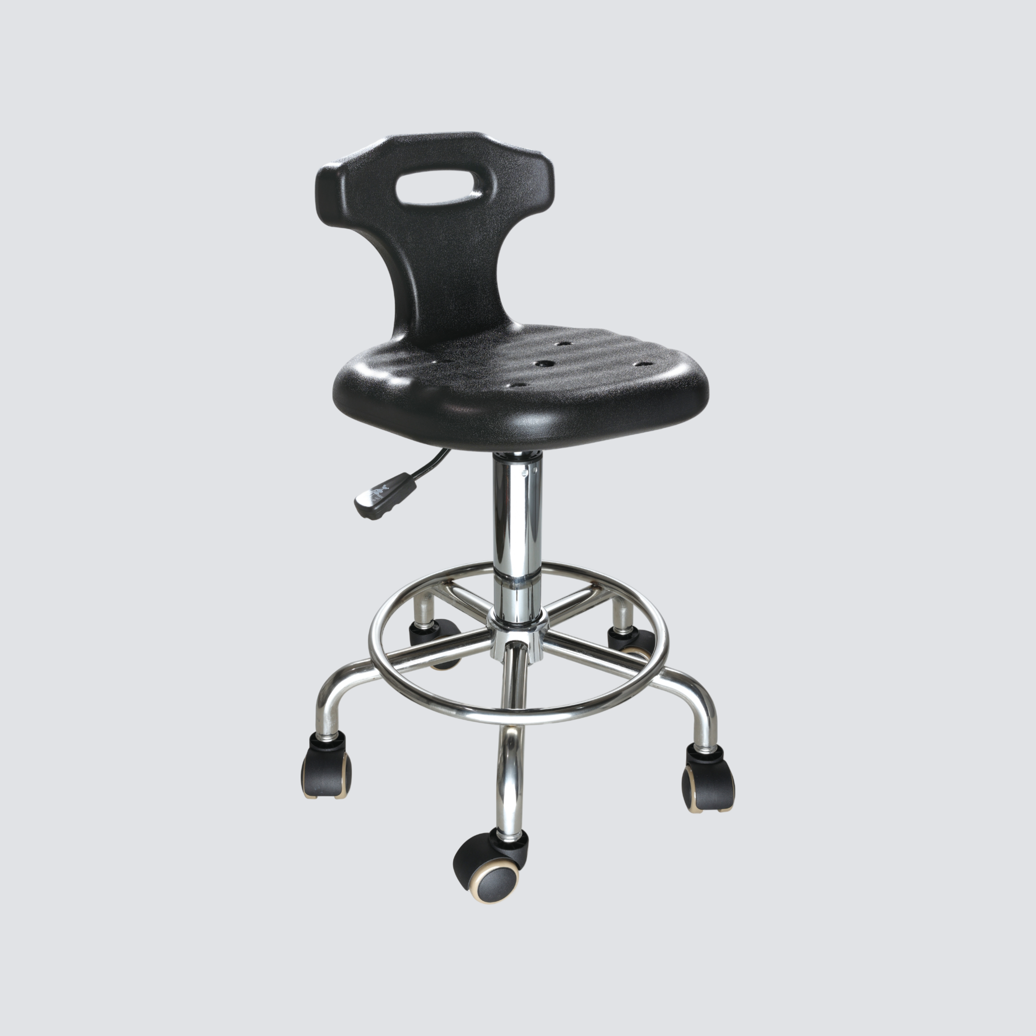 Industrial Polyurethane Chrome Foot Ring and Casters with Adjustable Lab Seating