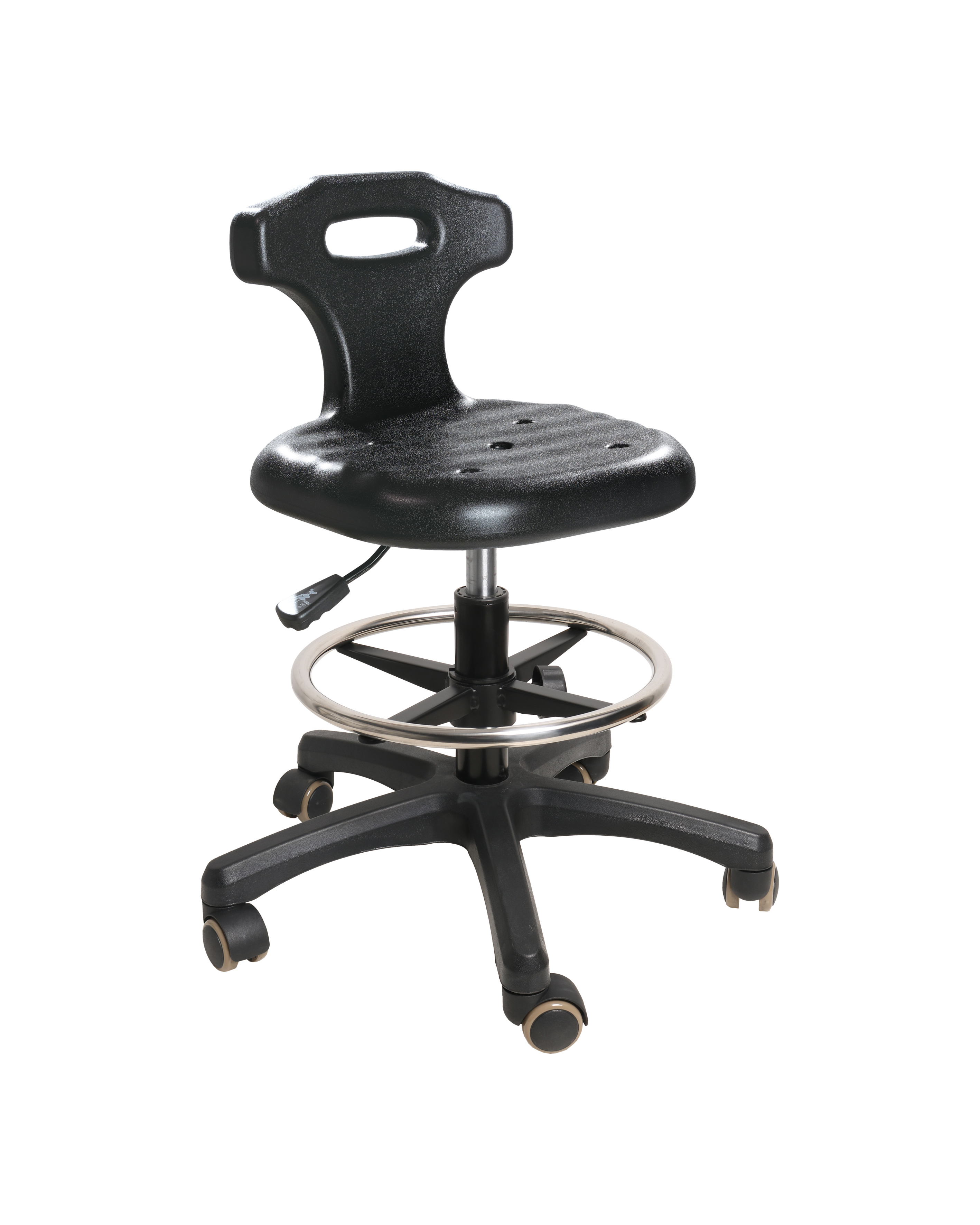 Polyurethane Industrial Chair with Chrome Foot Ring and Casters Laboratory Chair