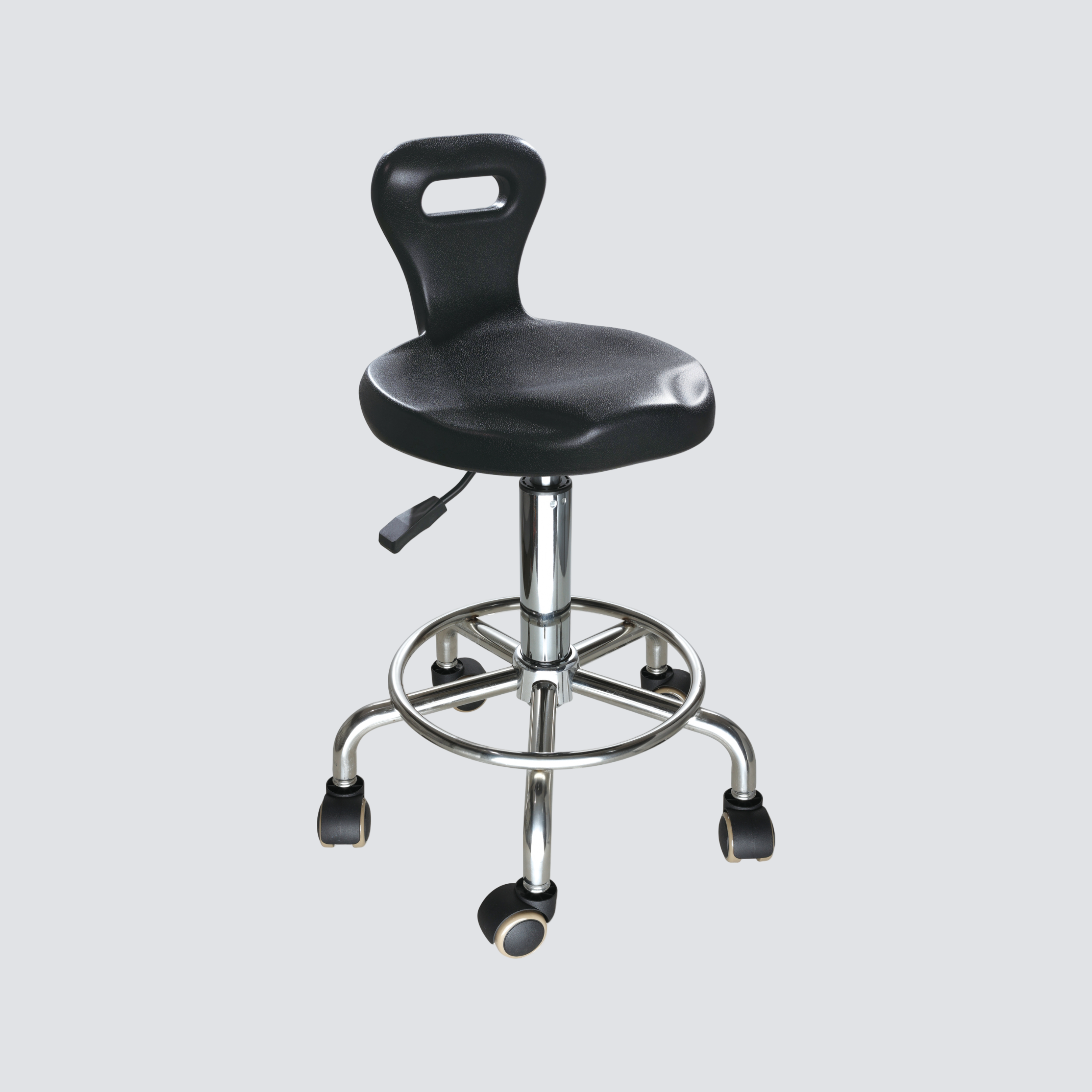 Industrial Polyurethane Adjustable Chrome Foot Ring and Casters Laboratory Chair