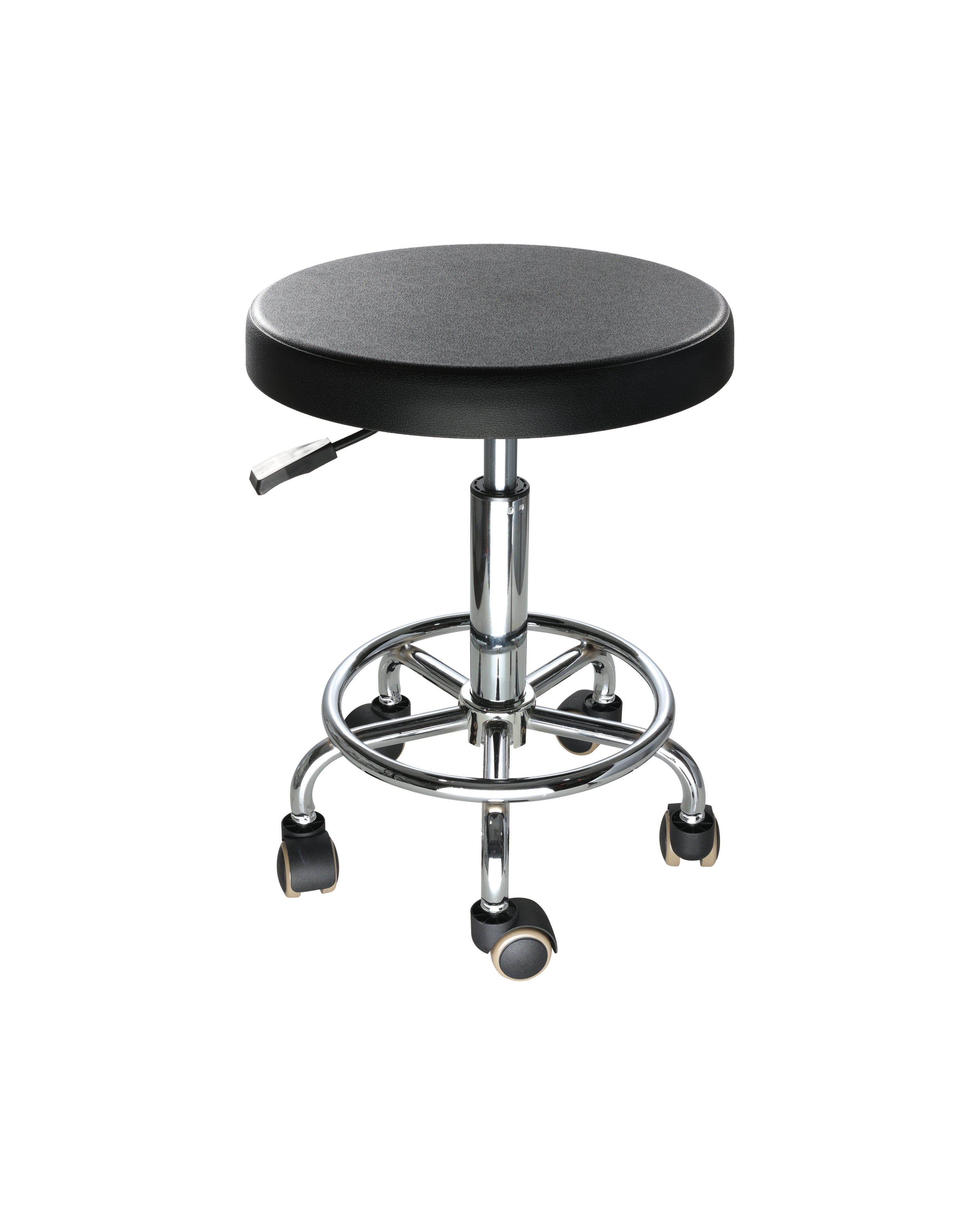 Industrial Polyurethane Adjustable Rolling Chair with Chrome Foot Ring and Casters Laboratory Chair