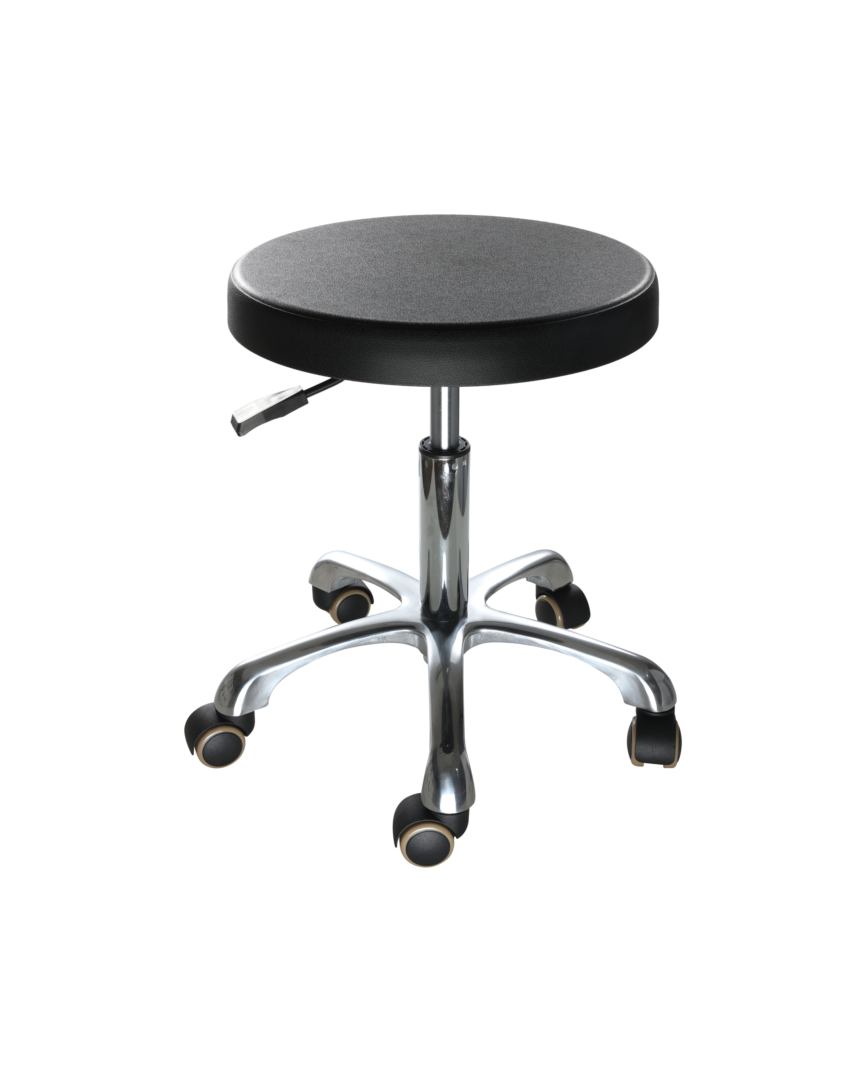 Industrial Polyurethane Adjustable Rolling Chair with Chrome Foot Ring and Casters Laboratory Chair