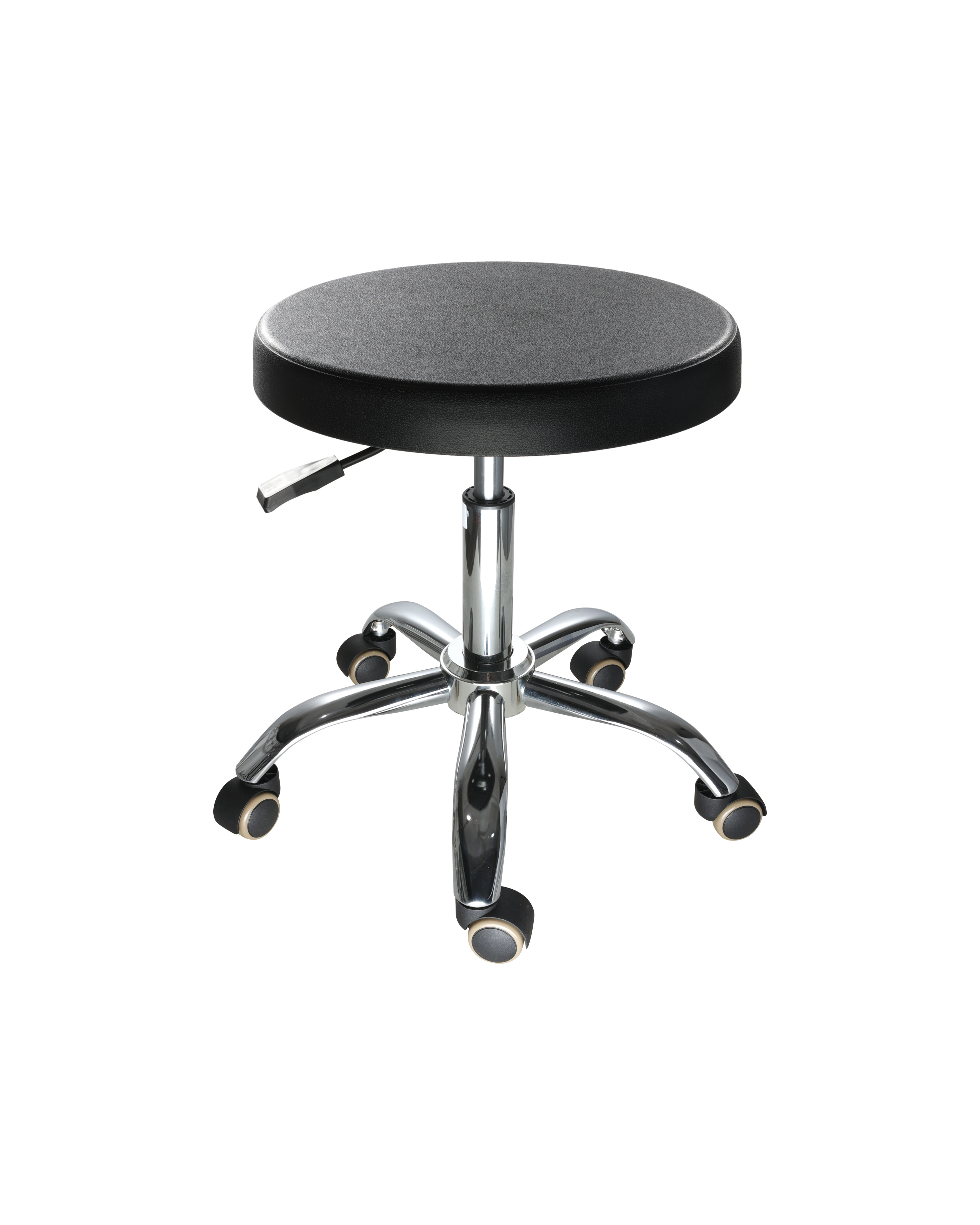Industrial Polyurethane Adjustable Rolling Chair with Chrome Foot Ring and Casters Laboratory Chair