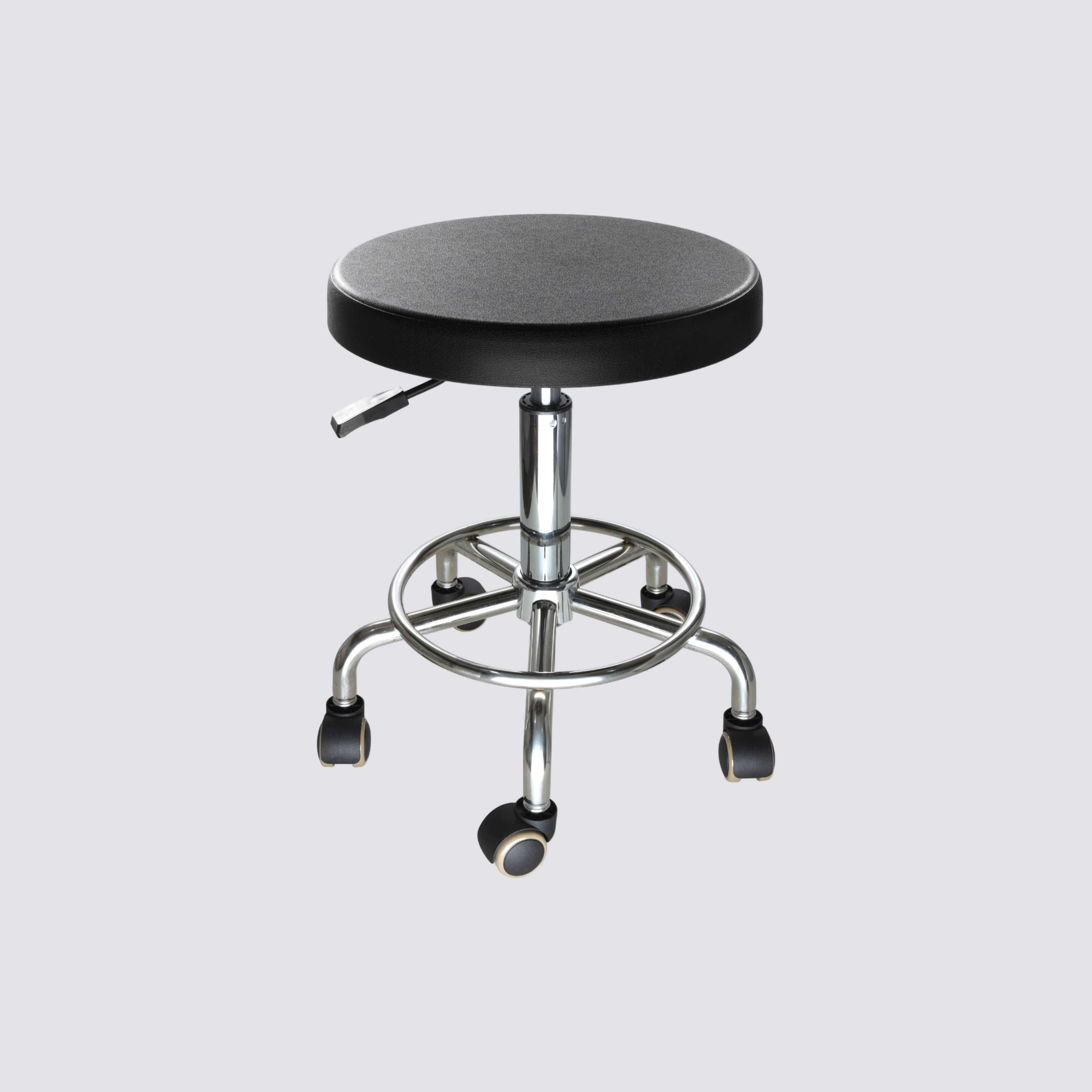 Industrial Polyurethane Adjustable Chrome Foot Ring and Casters Lab Seating