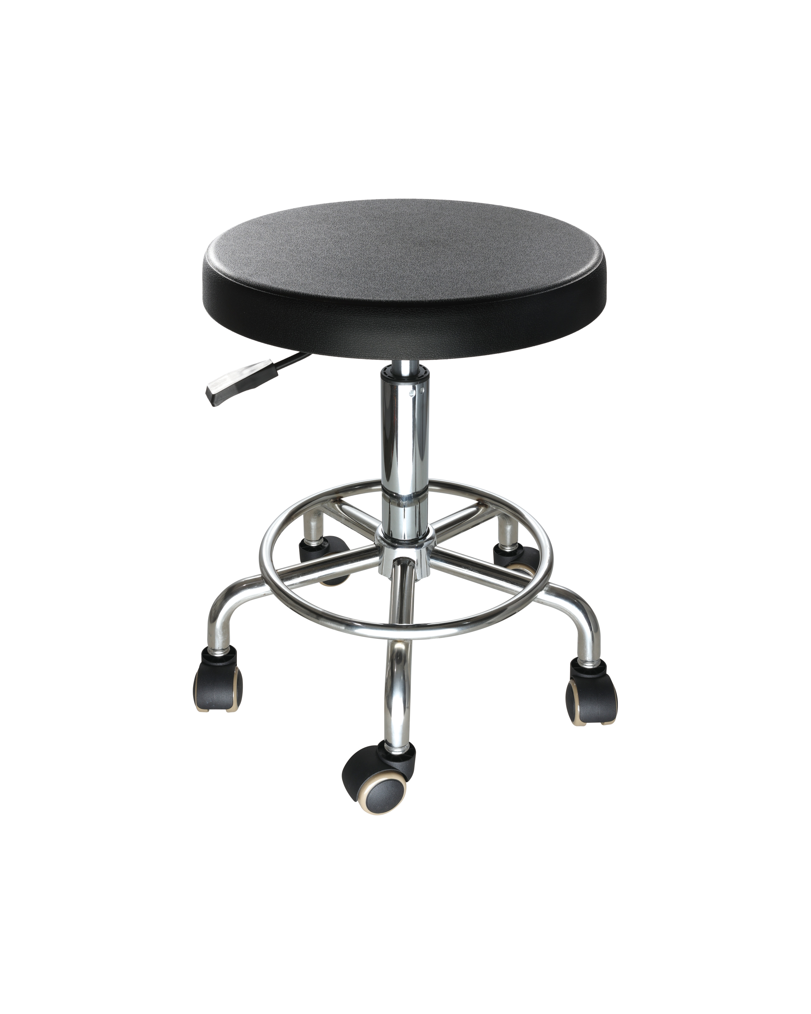 Industrial Polyurethane Adjustable Rolling Chair with Chrome Foot Ring and Casters Laboratory Chair