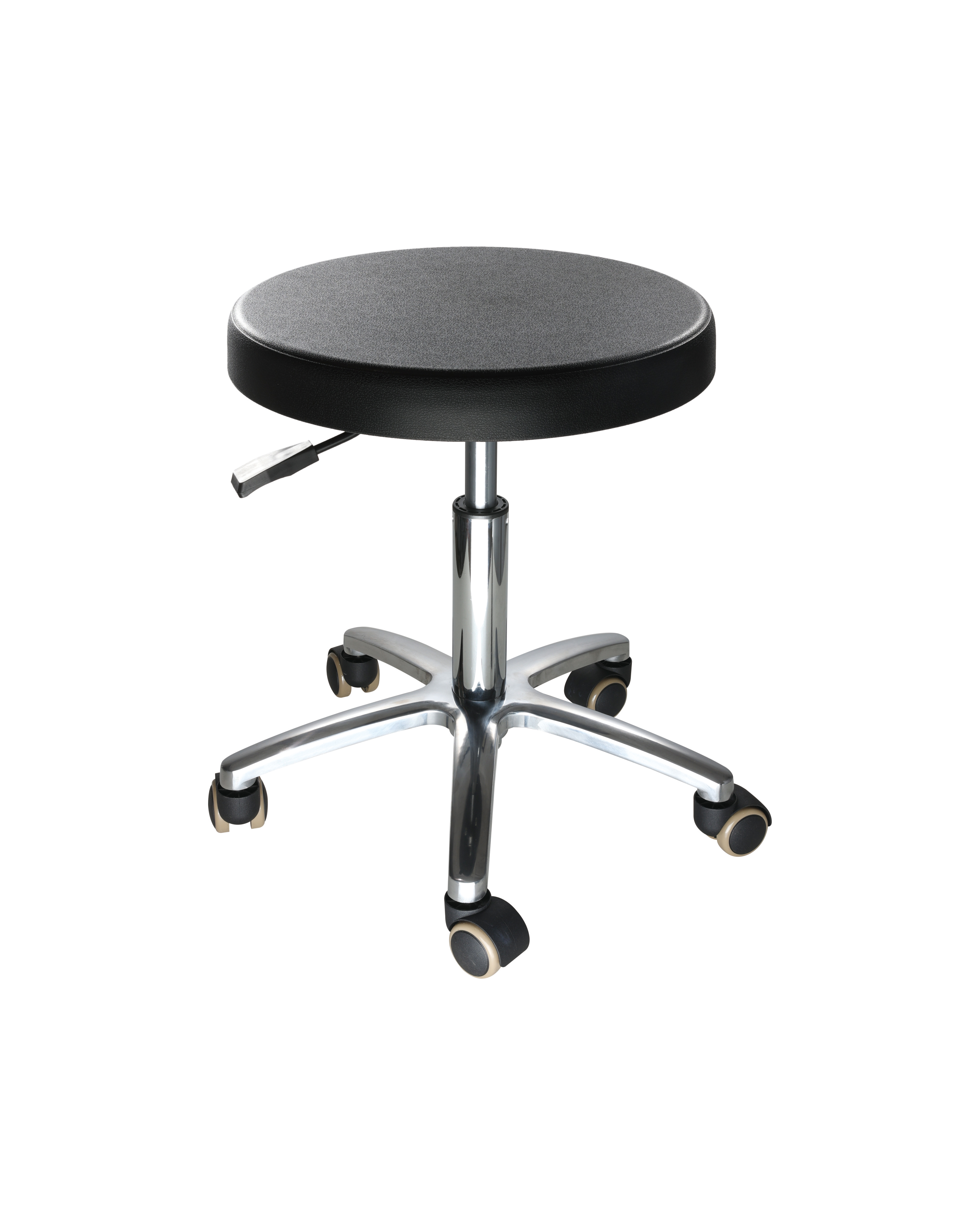 Industrial Polyurethane Adjustable Rolling Chair with Chrome Foot Ring and Casters Laboratory Chair