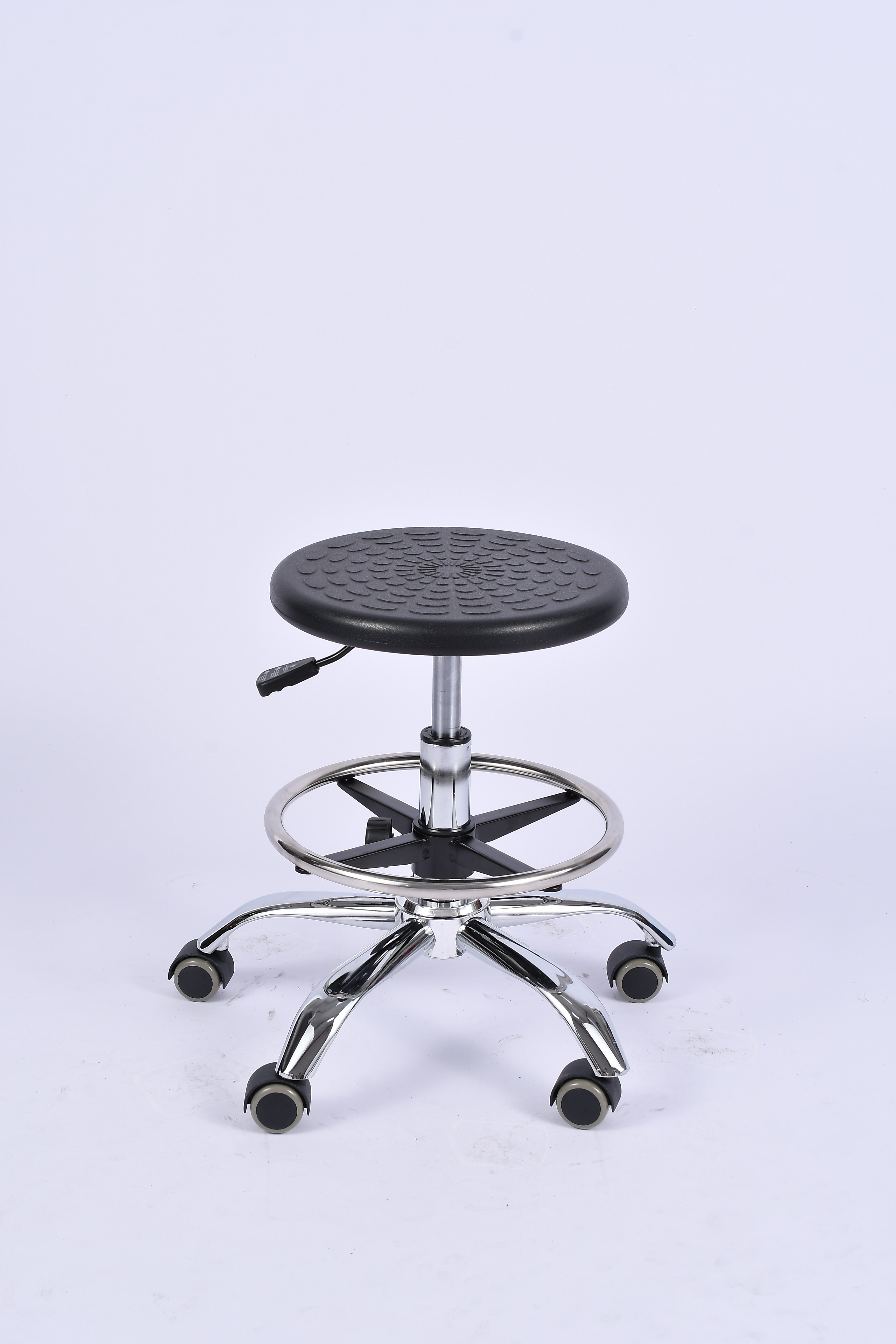 Industrial PU Height Adjustable Chrome Foot Ring Lab Seating
