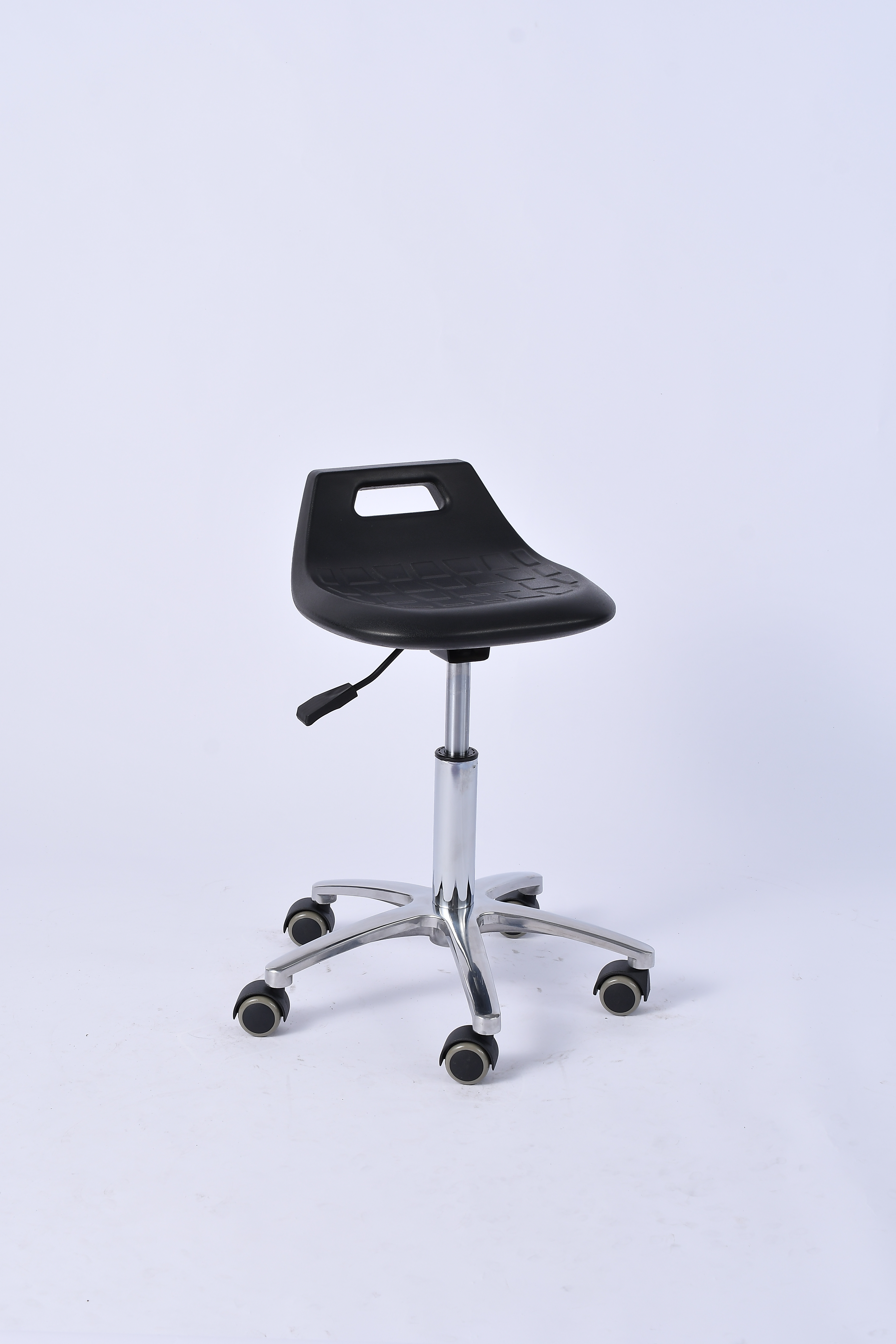 Industrial Polyurethane Adjustable Casters Chrome Foot Ring Lab Seating