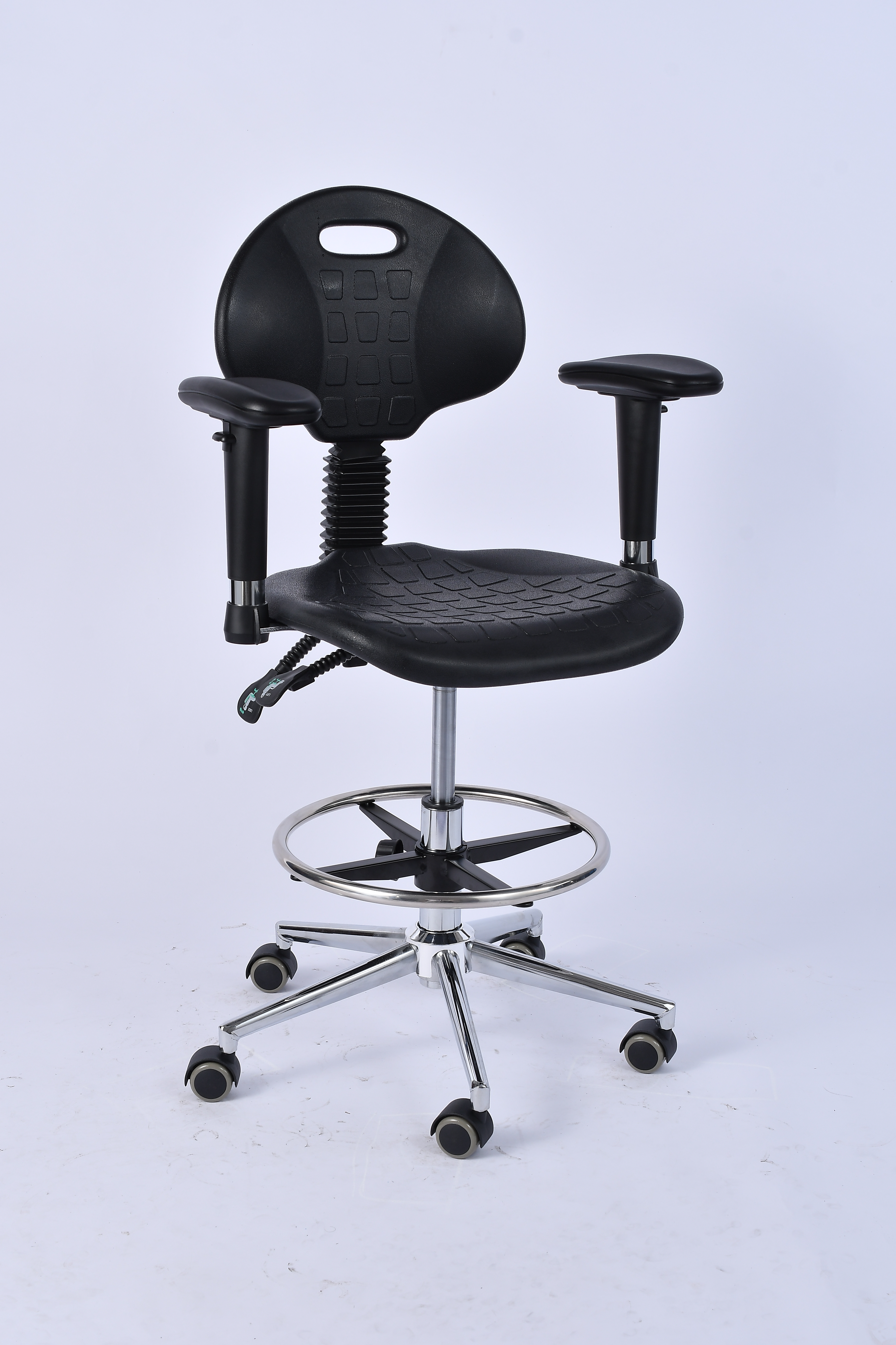 Industrial Polyurethane Chrome Foot Ring and Casters with Adjustable Laboratory Chair