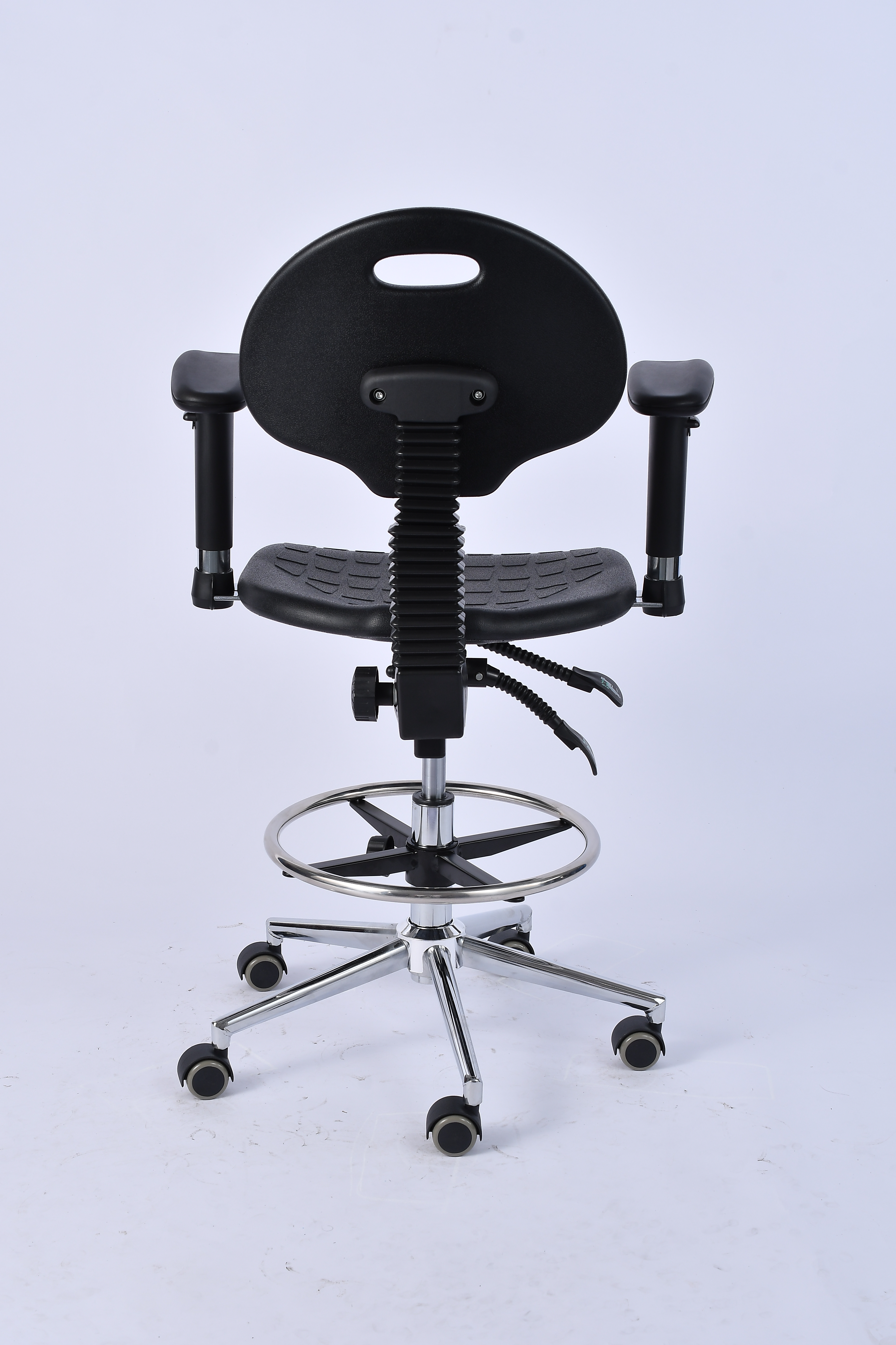 Industrial Polyurethane Chrome Foot Ring and Casters with Adjustable Lab Seating