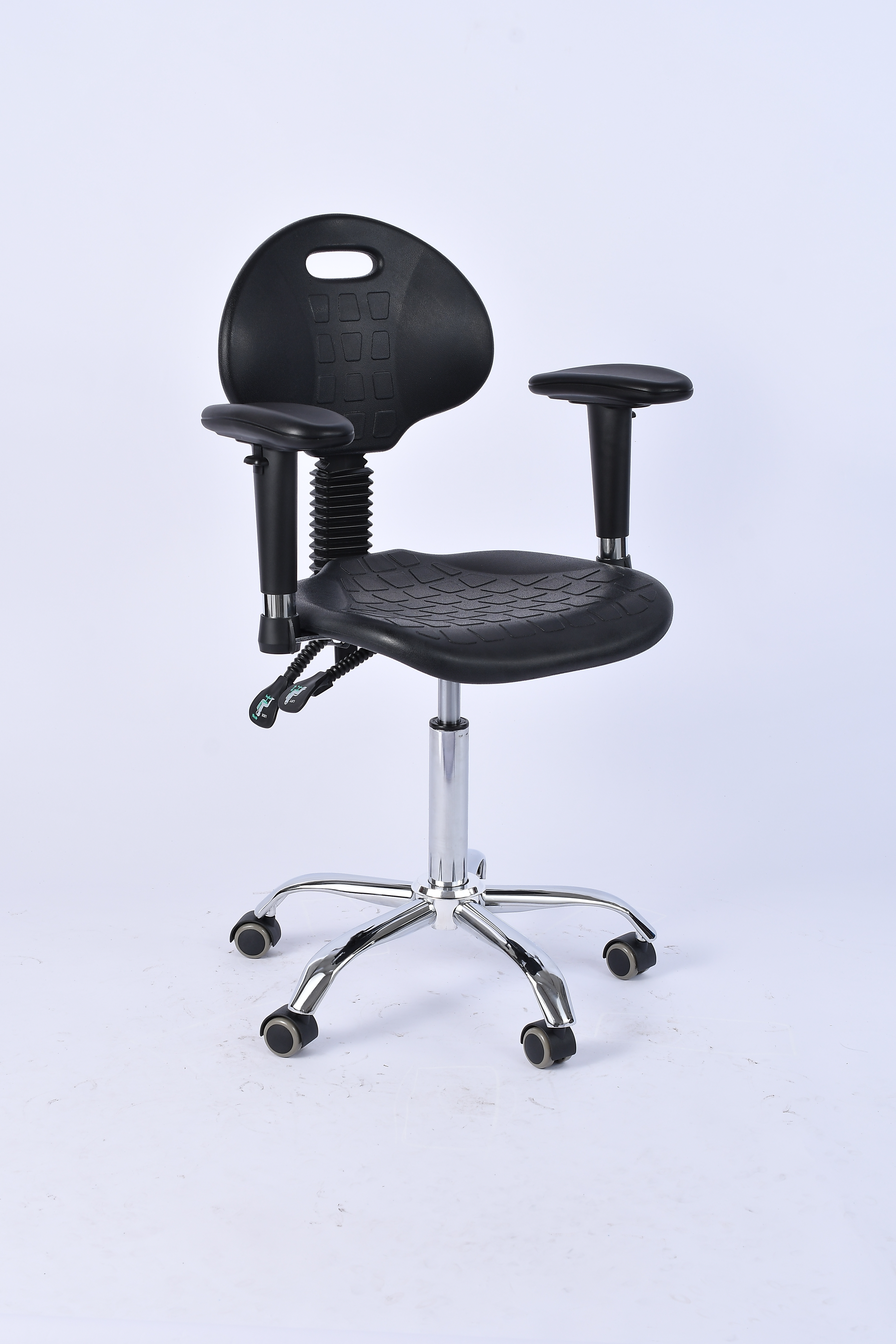 Industrial Polyurethane Casters with Adjustable and Chrome Foot Ring Laboratory Chair