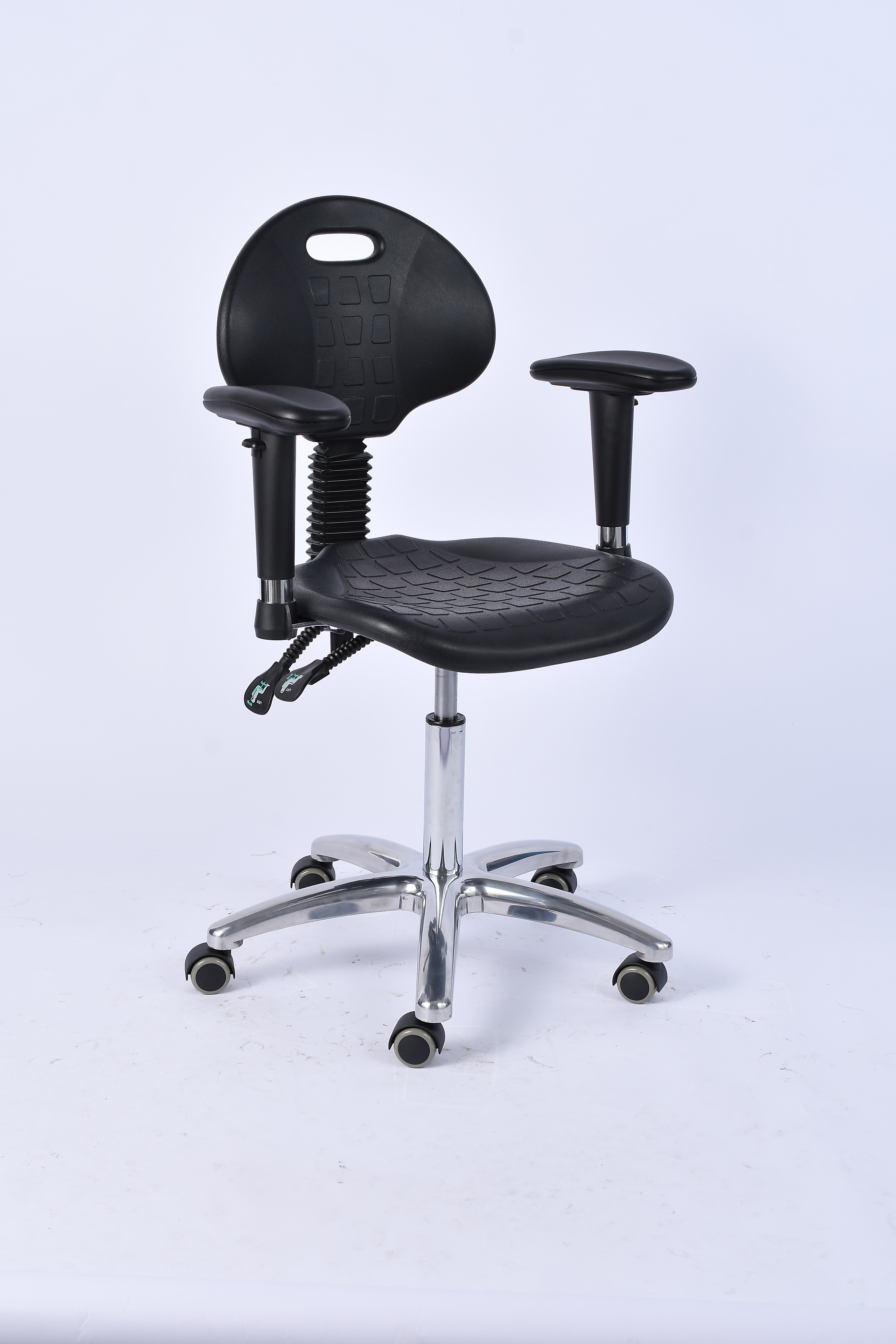 Industrial Polyurethane Adjustable and Chrome Foot Ring with Casters Laboratory Seating