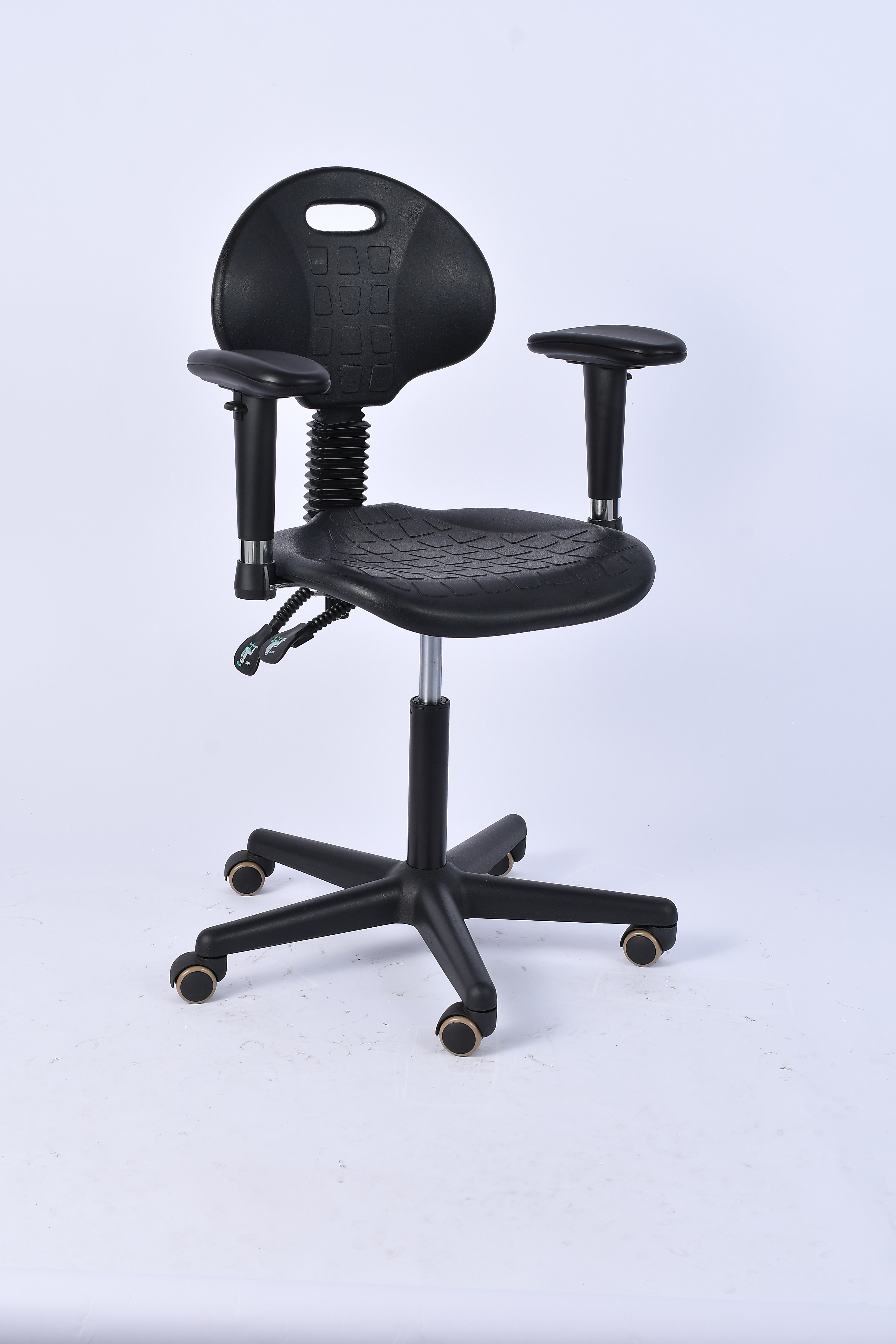 Industrial Polyurethane Adjustable and Chrome Foot Ring with Casters Laboratory Chair