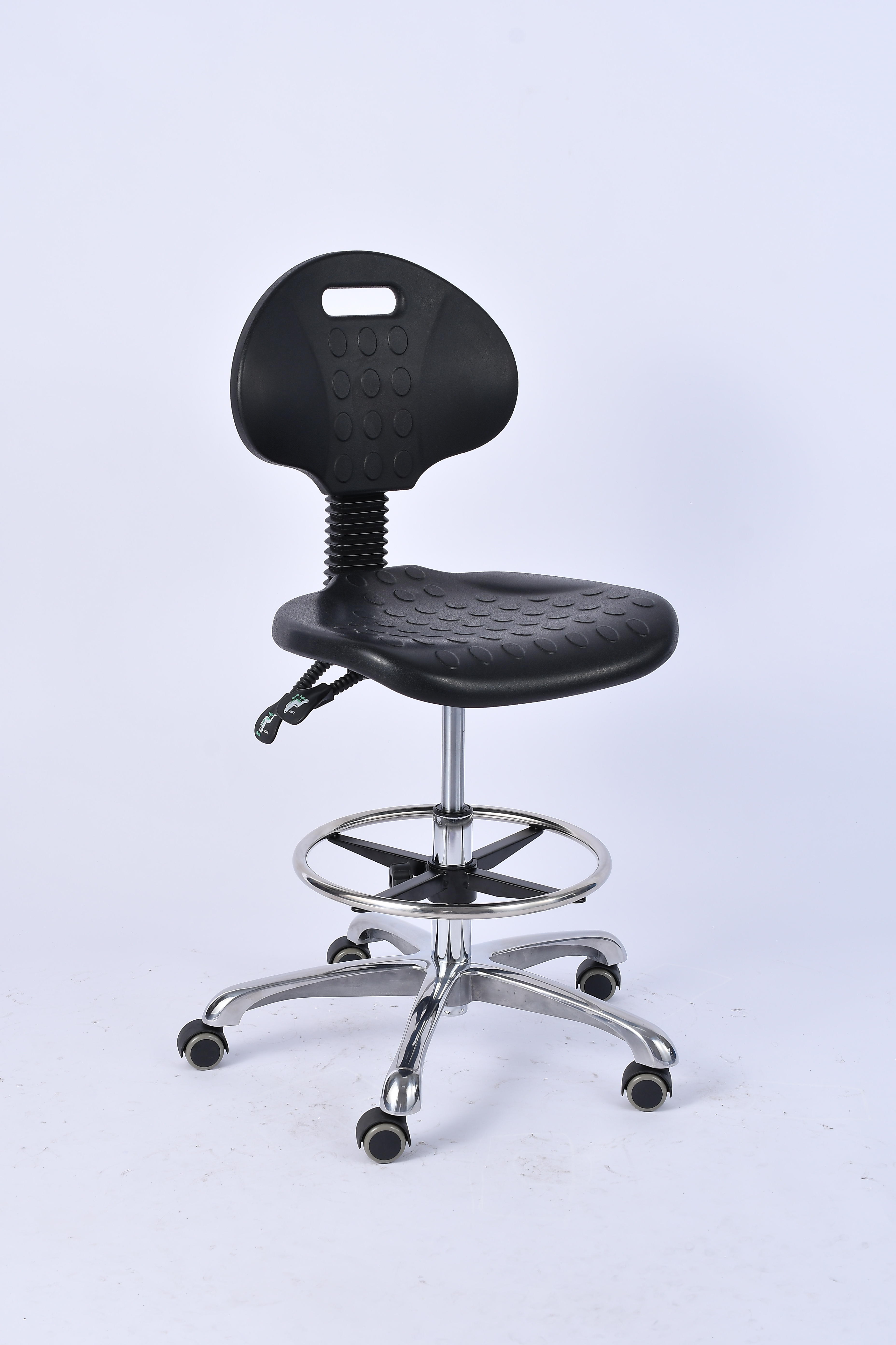 Industrial PU Adjustable Chrome Foot Ring Caster Wheels Laboratory Chair