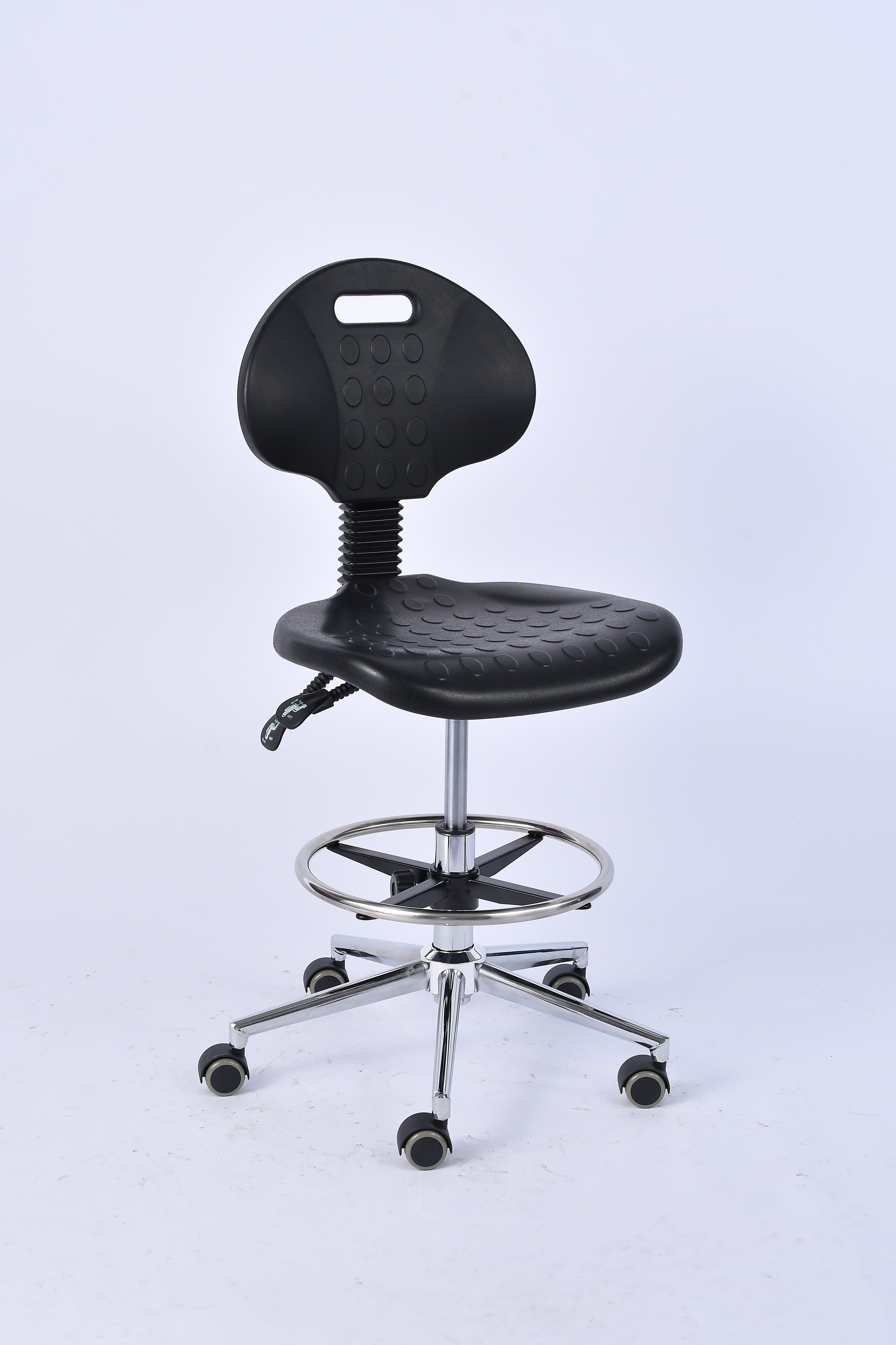 Industrial PU Adjustable Chrome Foot Ring Caster Wheels Lab Seating