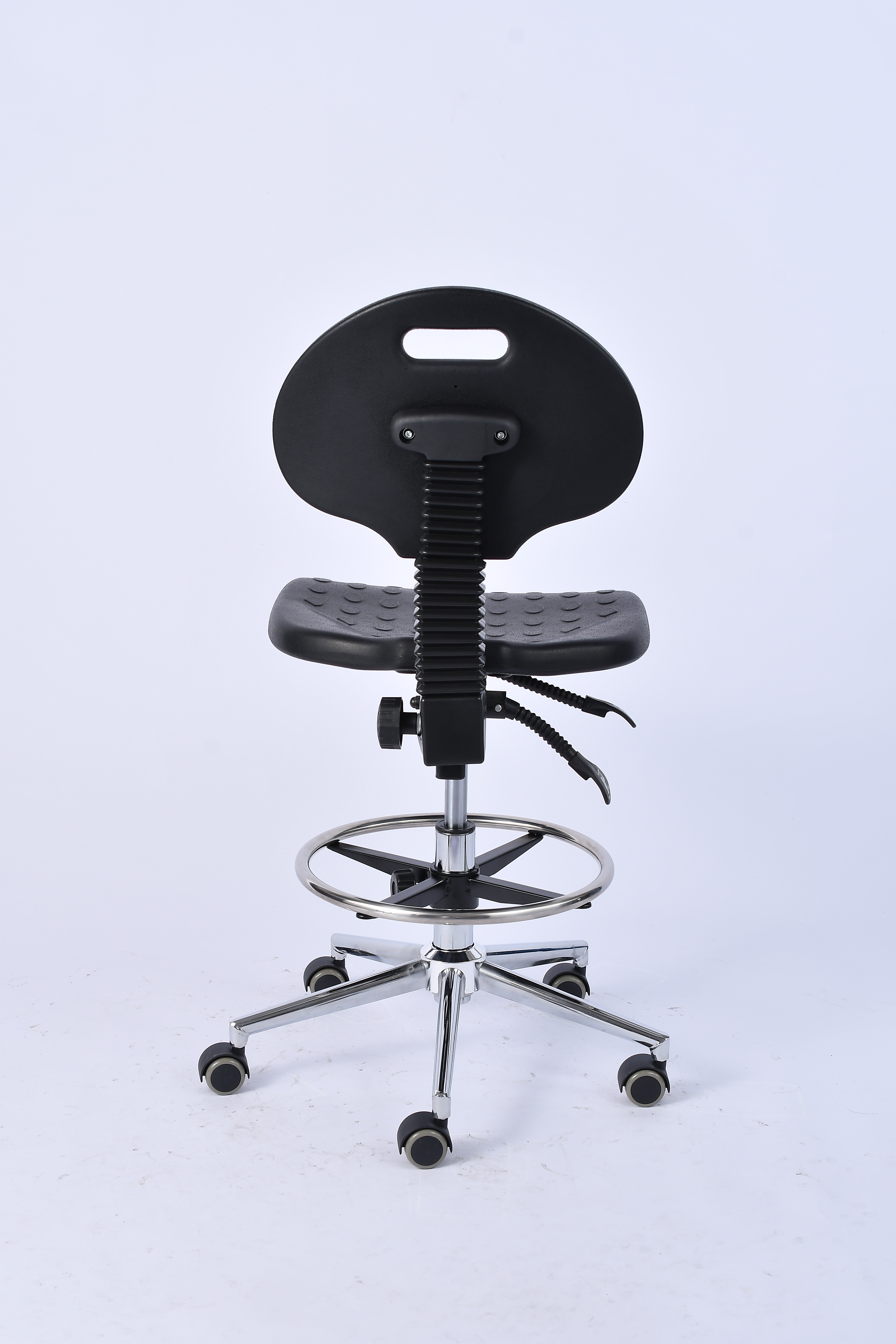 Industrial PU Height Adjustable Casters Chrome Ring Laboratory Chair