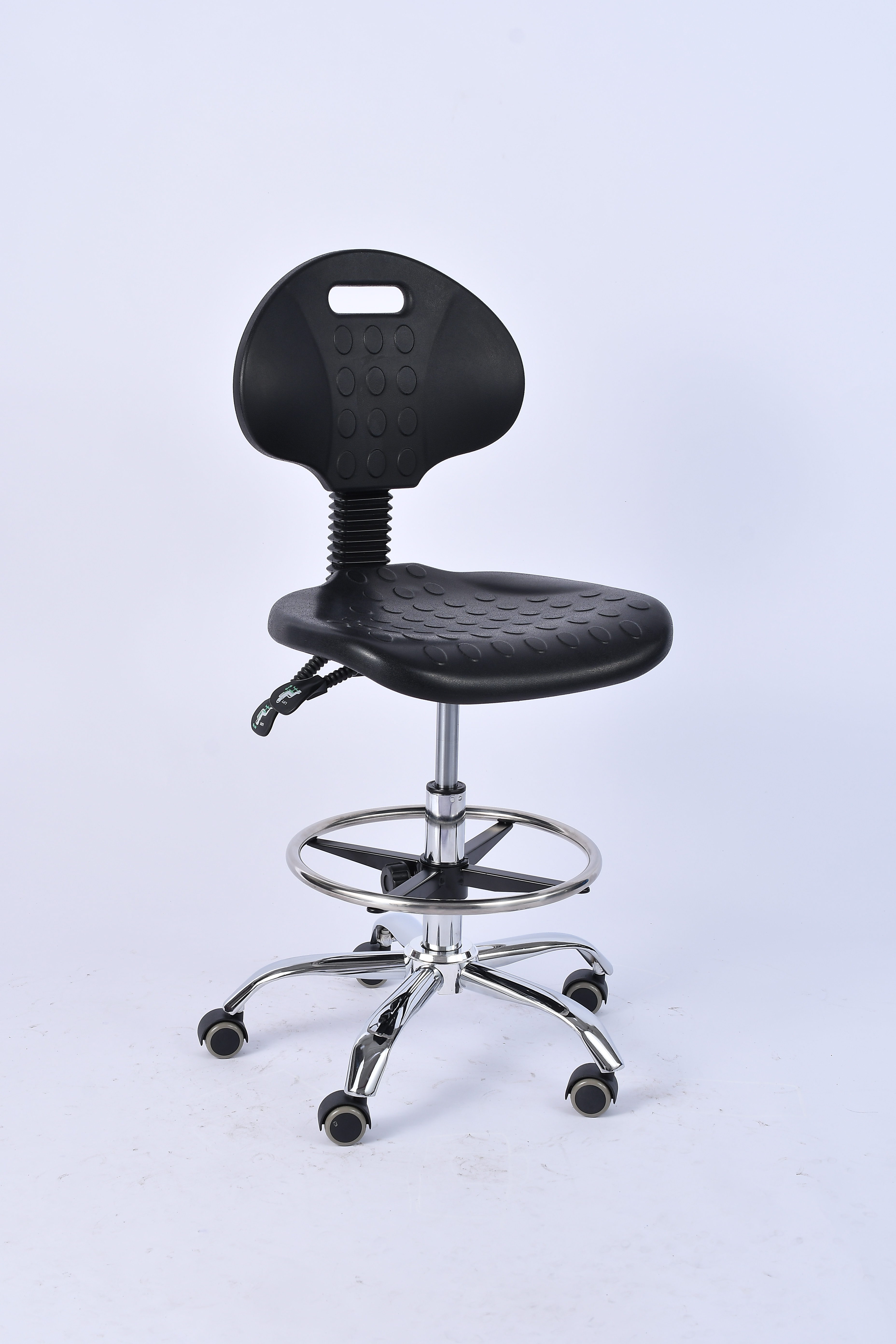 Industrial PU Chrome Foot Ring Casters Adjustable Laboratory Chair