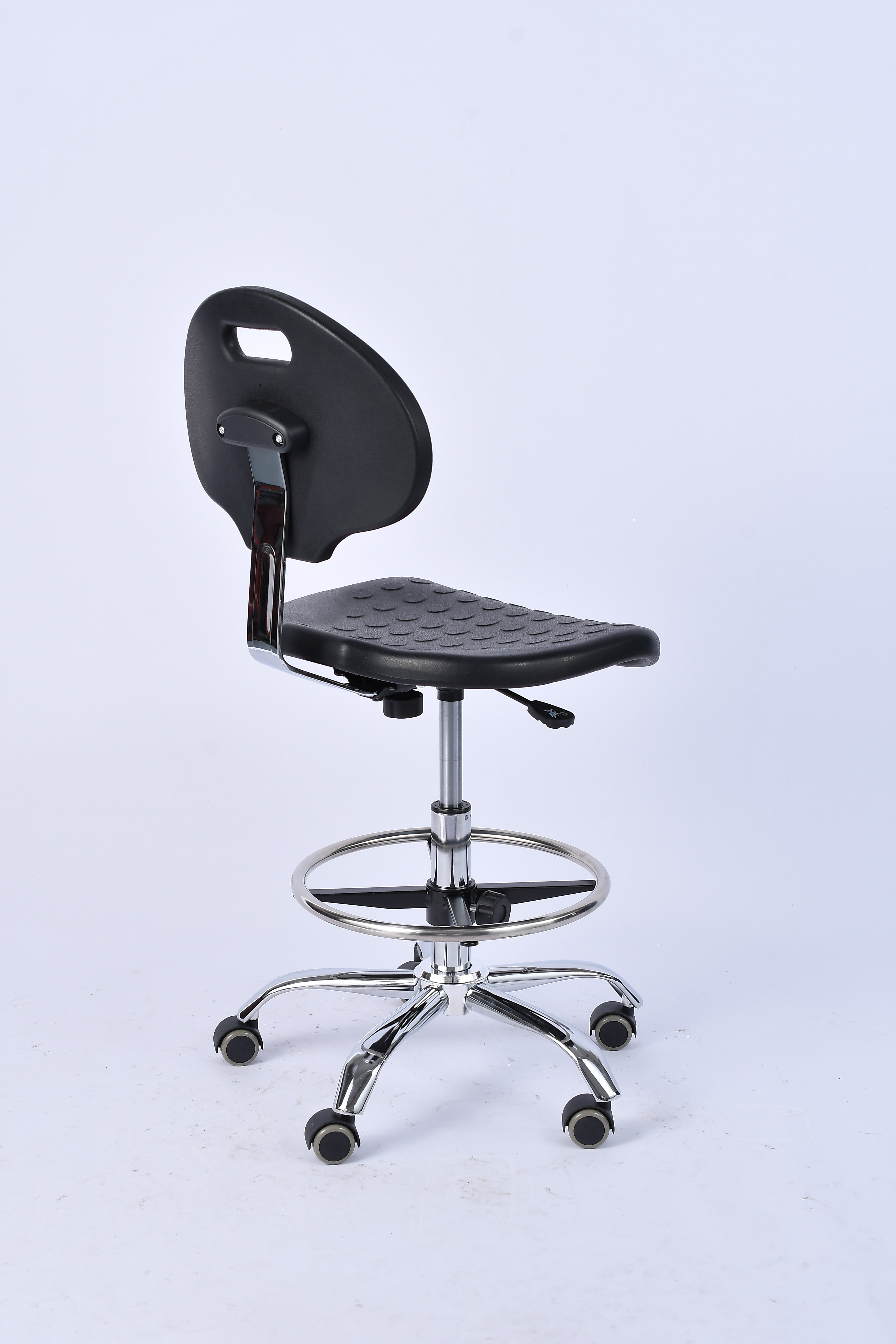 Industrial Polyurethane Chrome Foot Ring Adjustable Casters Laboratory Chair