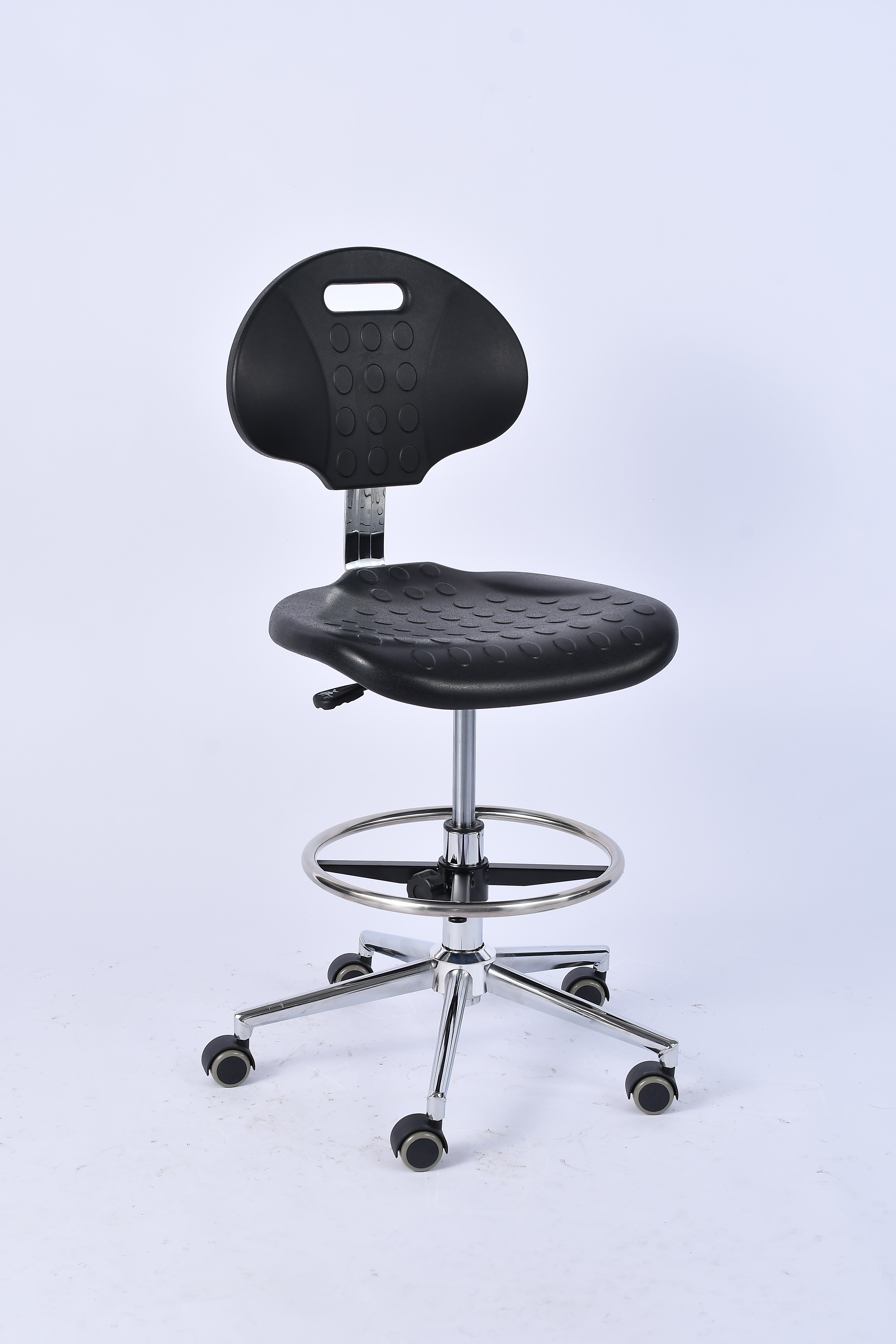 Industrial PU Casters Chrome Foot Ring Adjustable Laboratory Chair