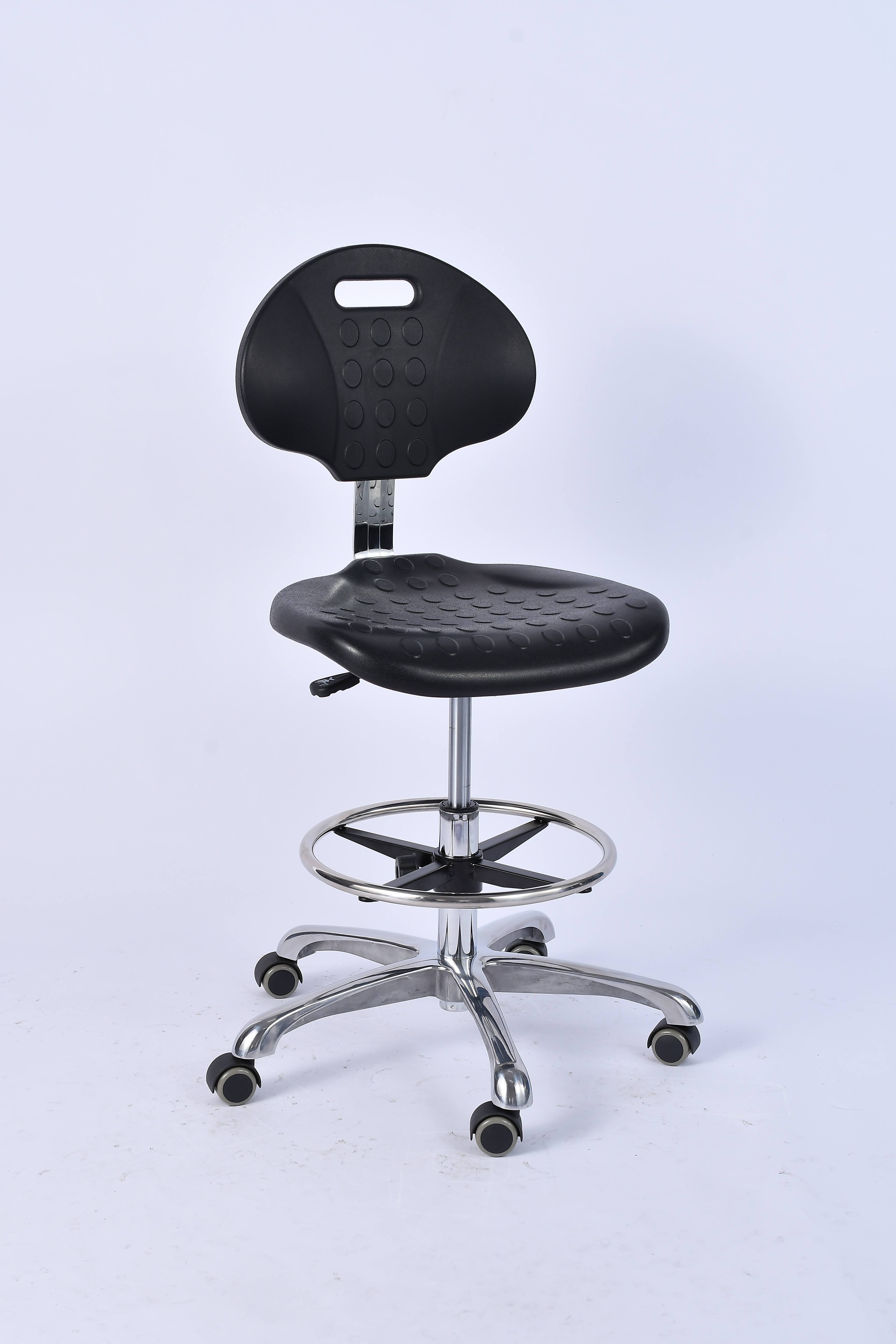 Industrial PU Casters Chrome Foot Ring Adjustable Laboratory Seating