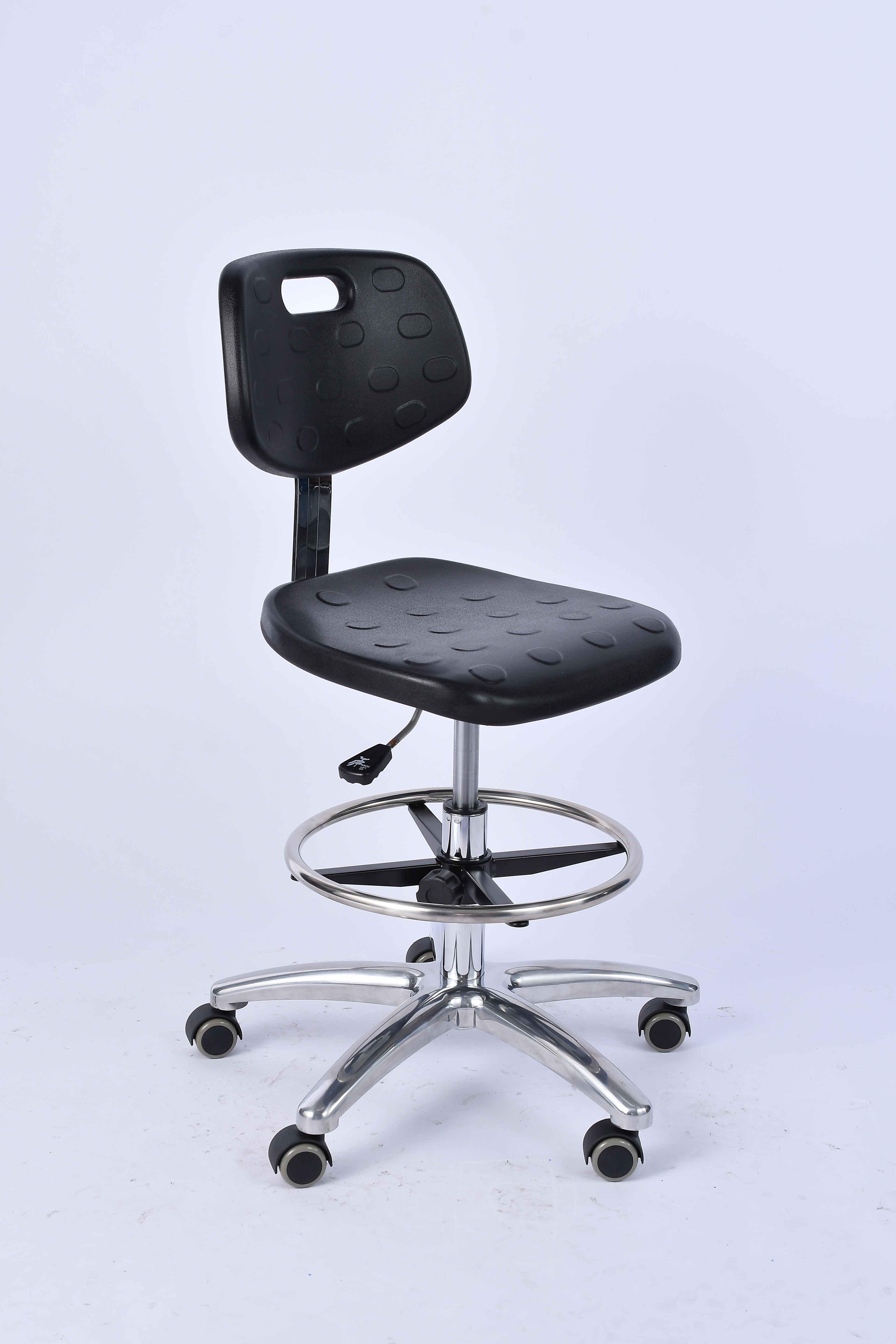 Industrial PU Height Adjustable Casters Chrome Ring Laboratory Stool