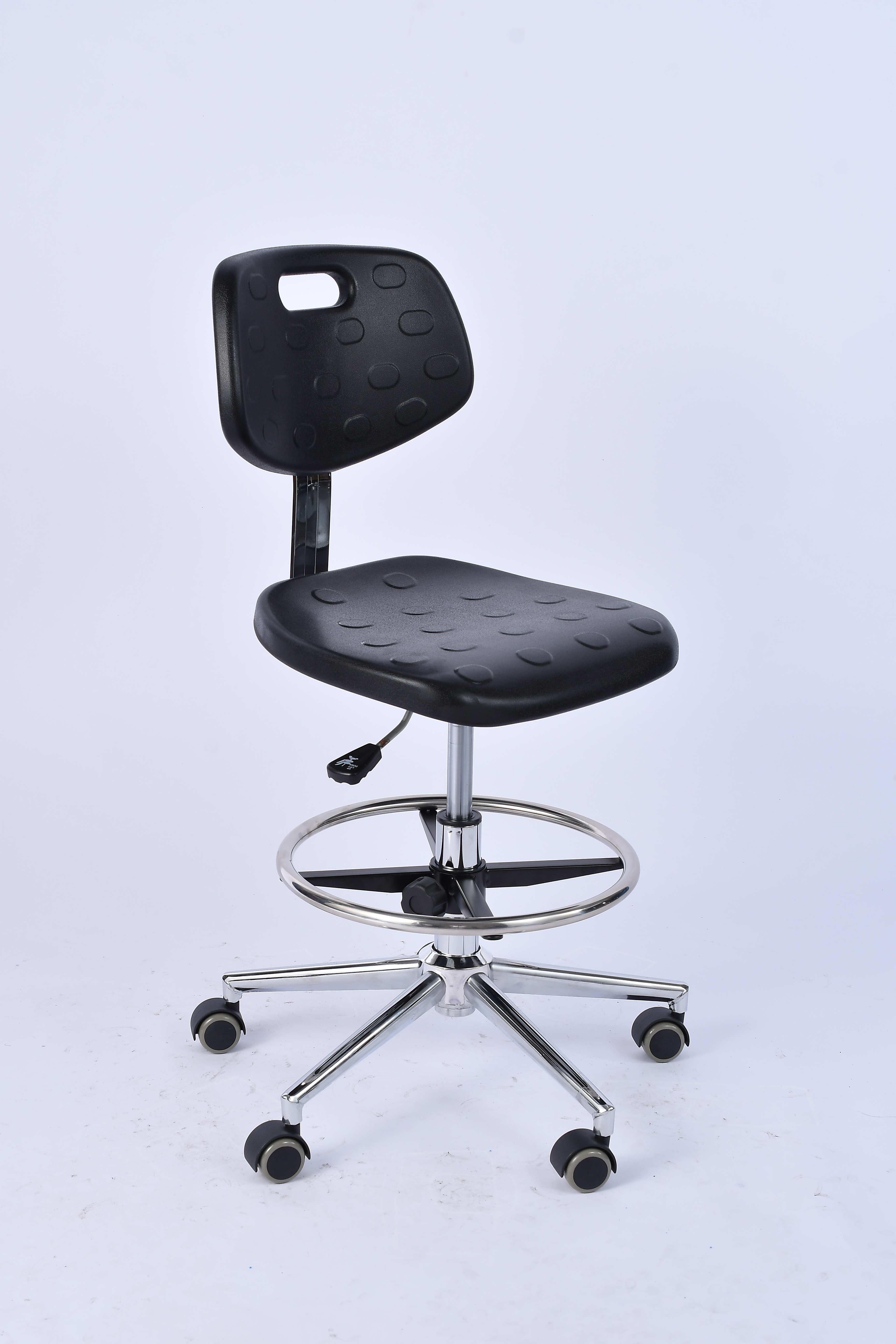 Industrial PU Height Adjustable Casters Chrome Ring Lab Seating