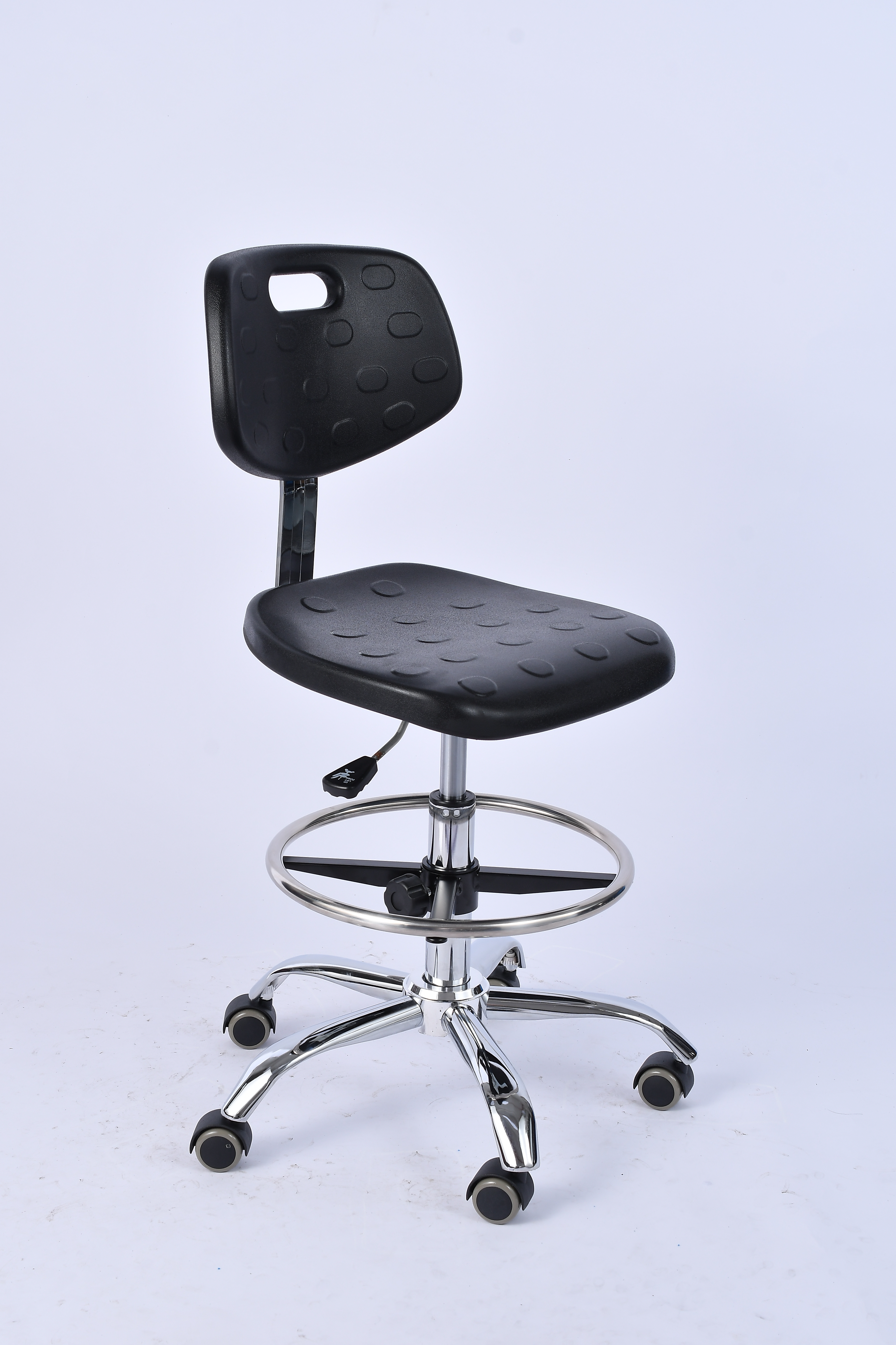 Industrial Polyurethane Adjustable Caster Wheels Chrome Foot Ring Laboratory Chair