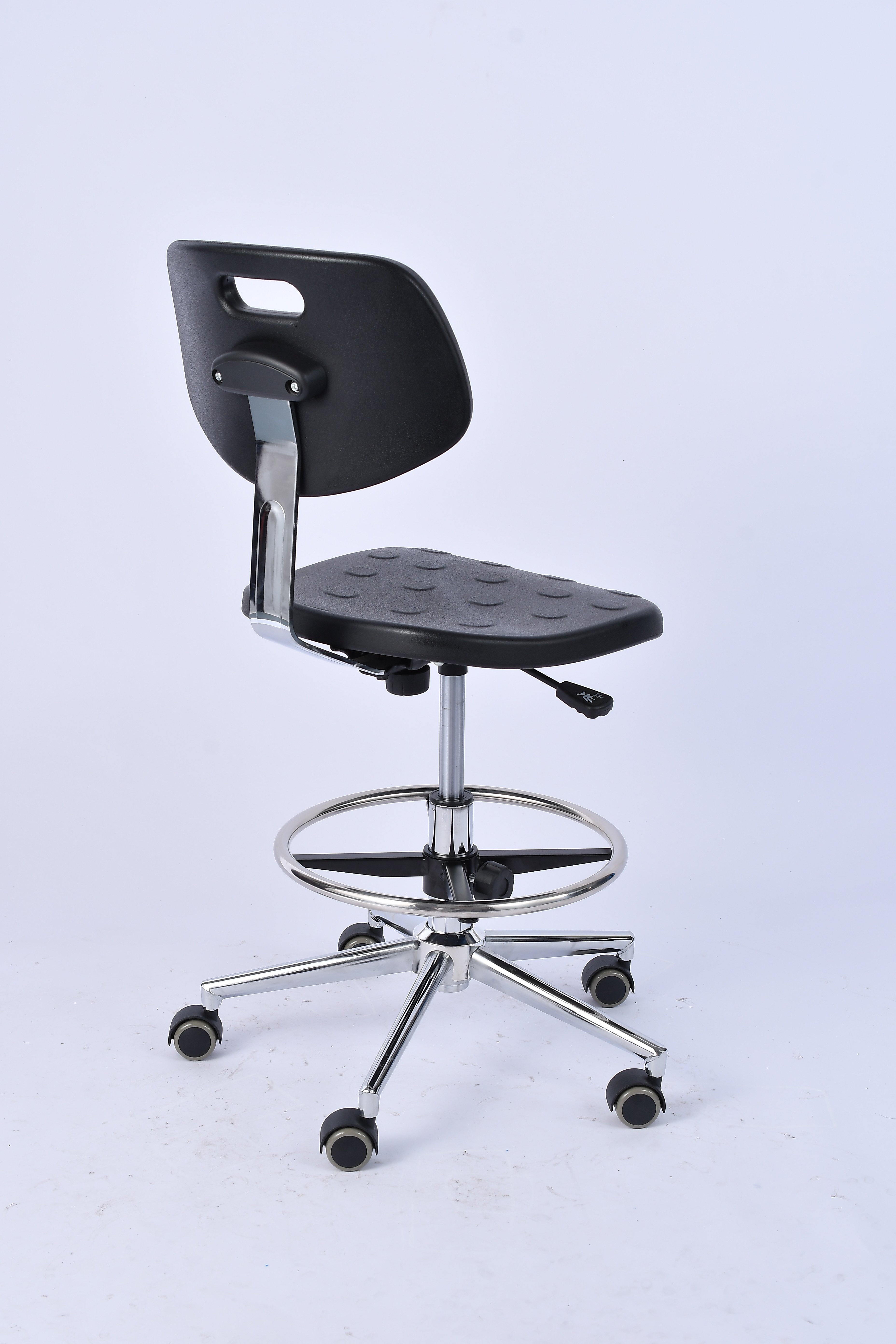 Industrial Polyurethane Adjustable Caster Wheels Chrome Foot Ring Laboratory Stool