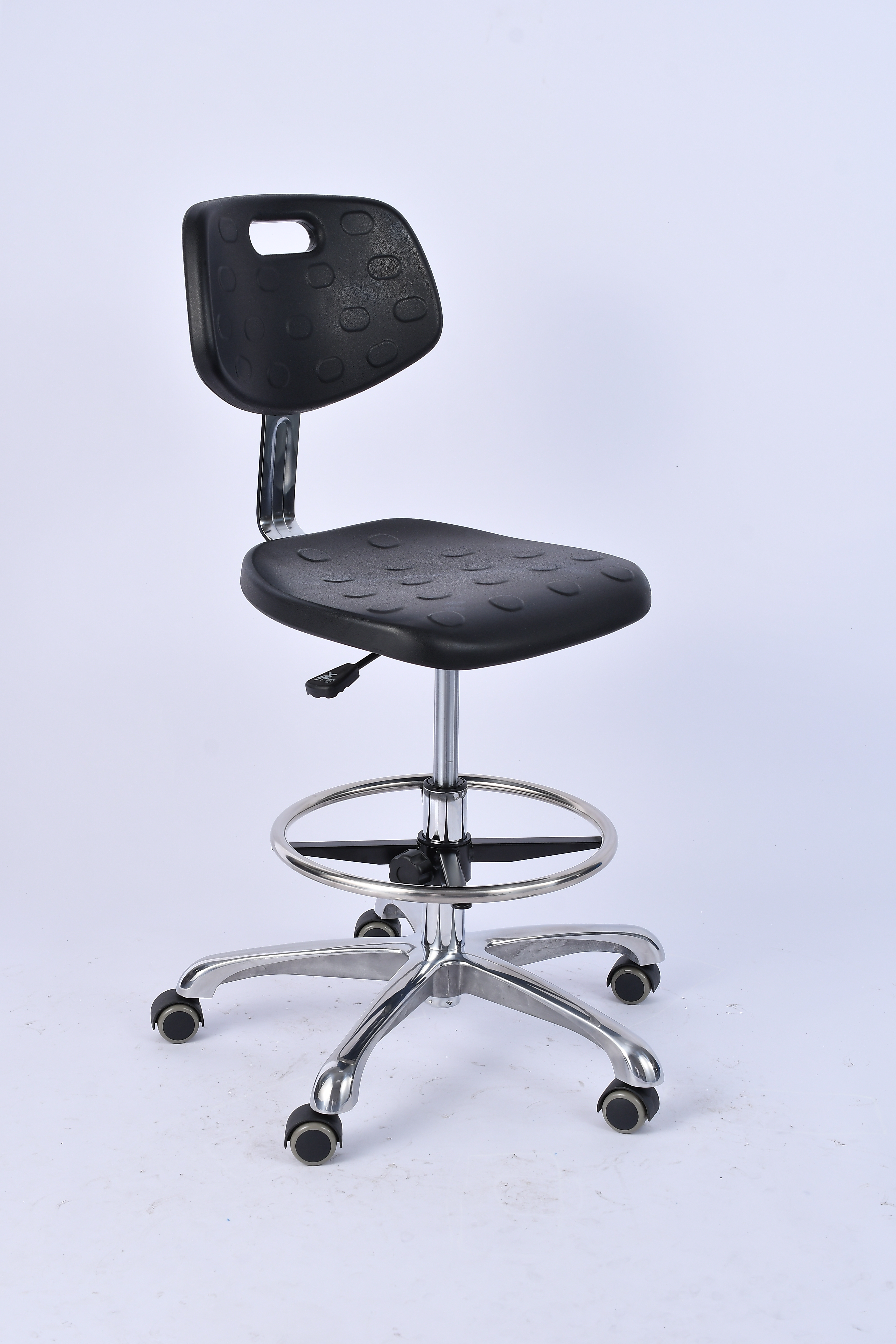 Industrial PU Chrome Ring Casters Height Adjustable Laboratory Stool
