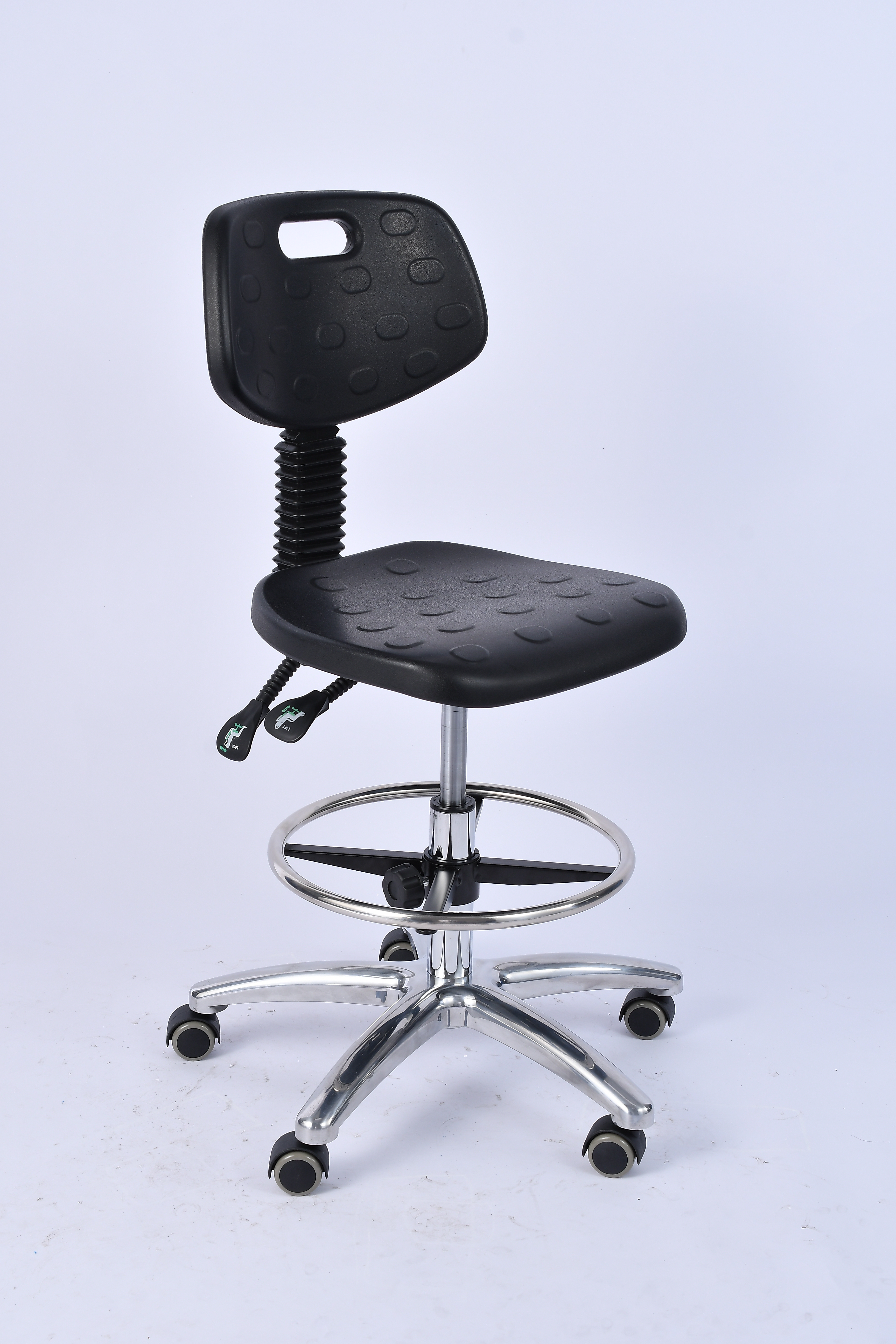 Industrial Polyurethane Adjustable Chrome Foot Ring Casters Laboratory Chair