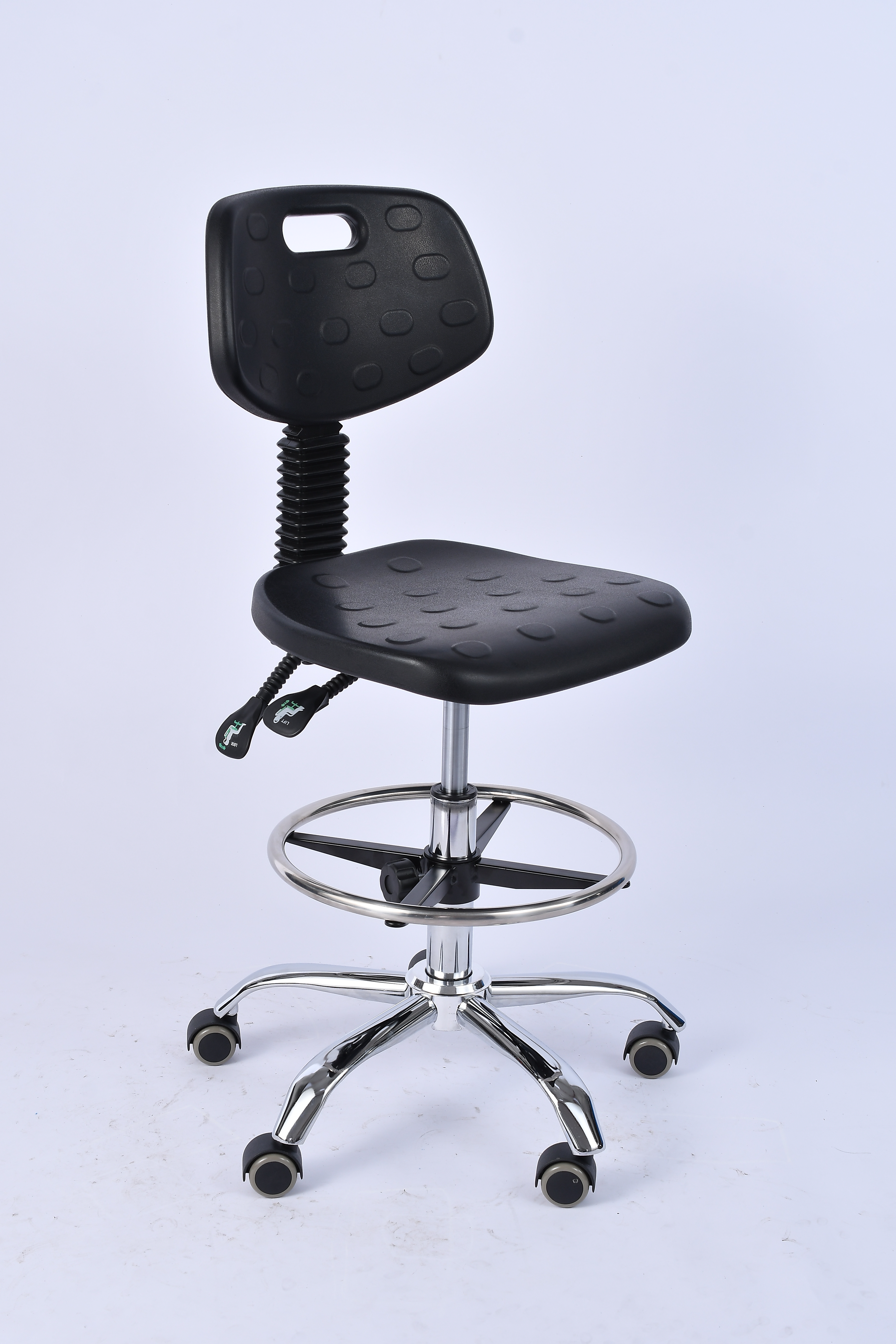 Industrial Polyurethane Chrome Foot Ring Casters Adjustable Laboratory Chair