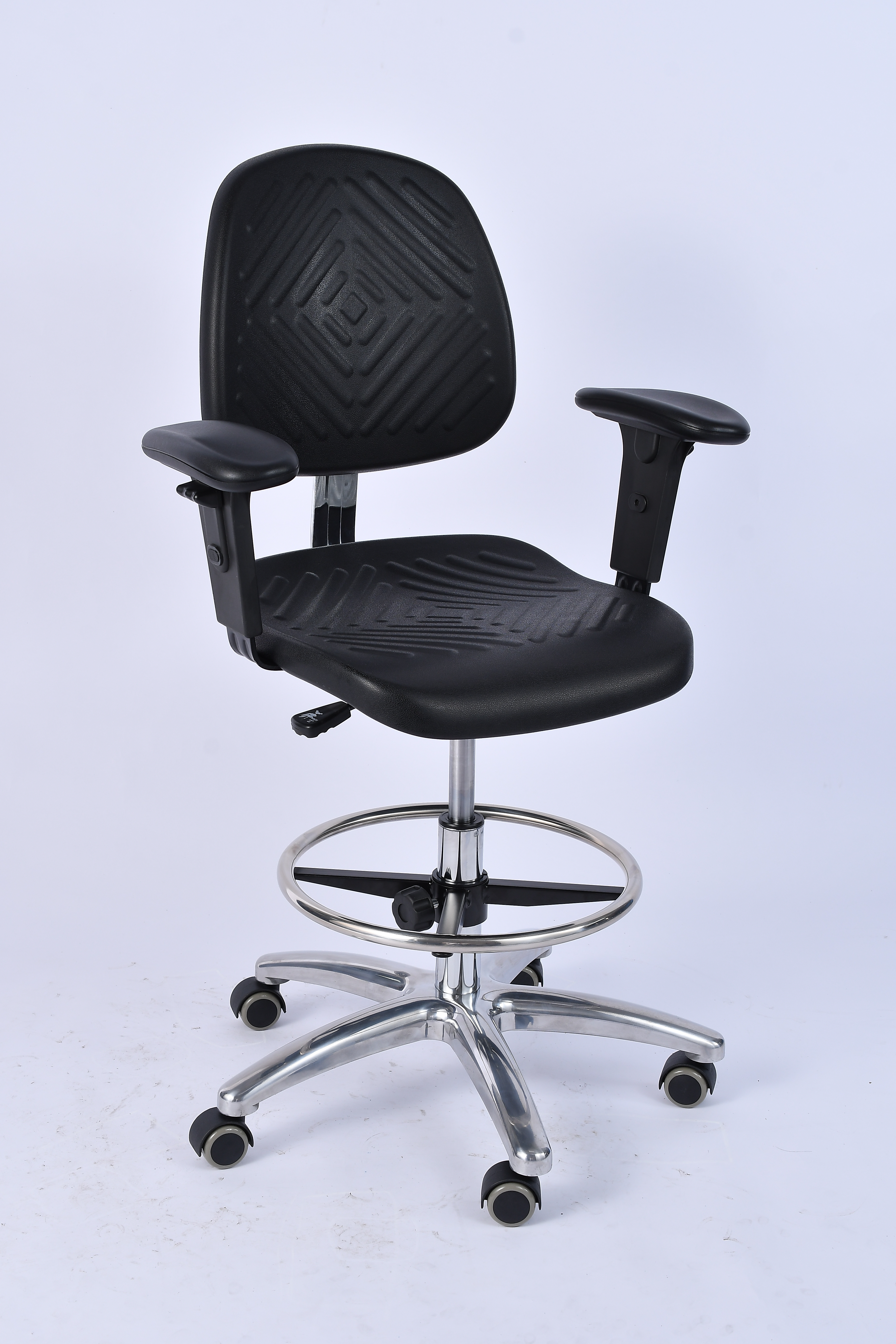 Industrial Polyurethane Casters Chrome Foot Ring Adjustable Laboratory Chair