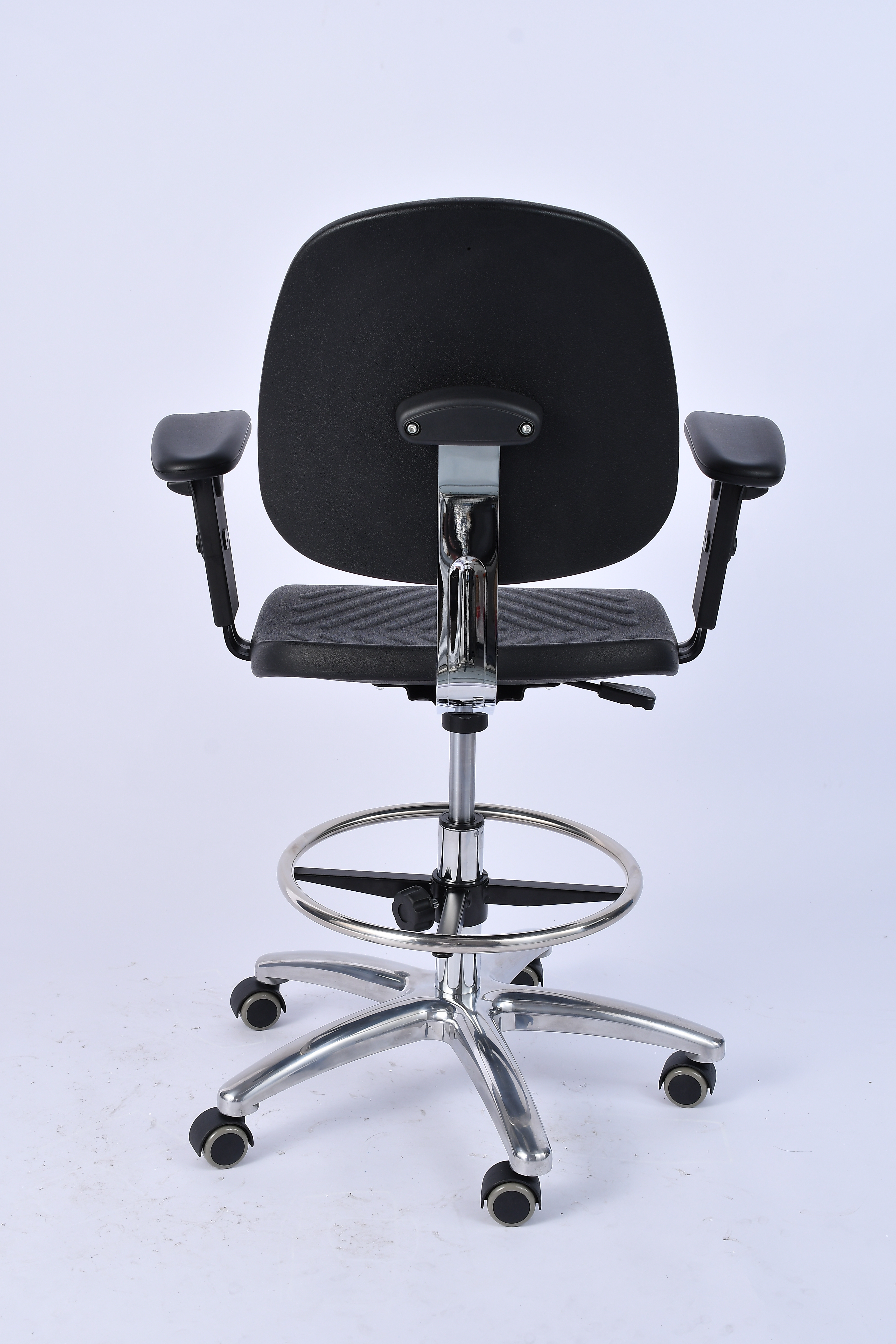 Industrial Polyurethane Adjustable Casters Chrome Foot Ring Laboratory Chair
