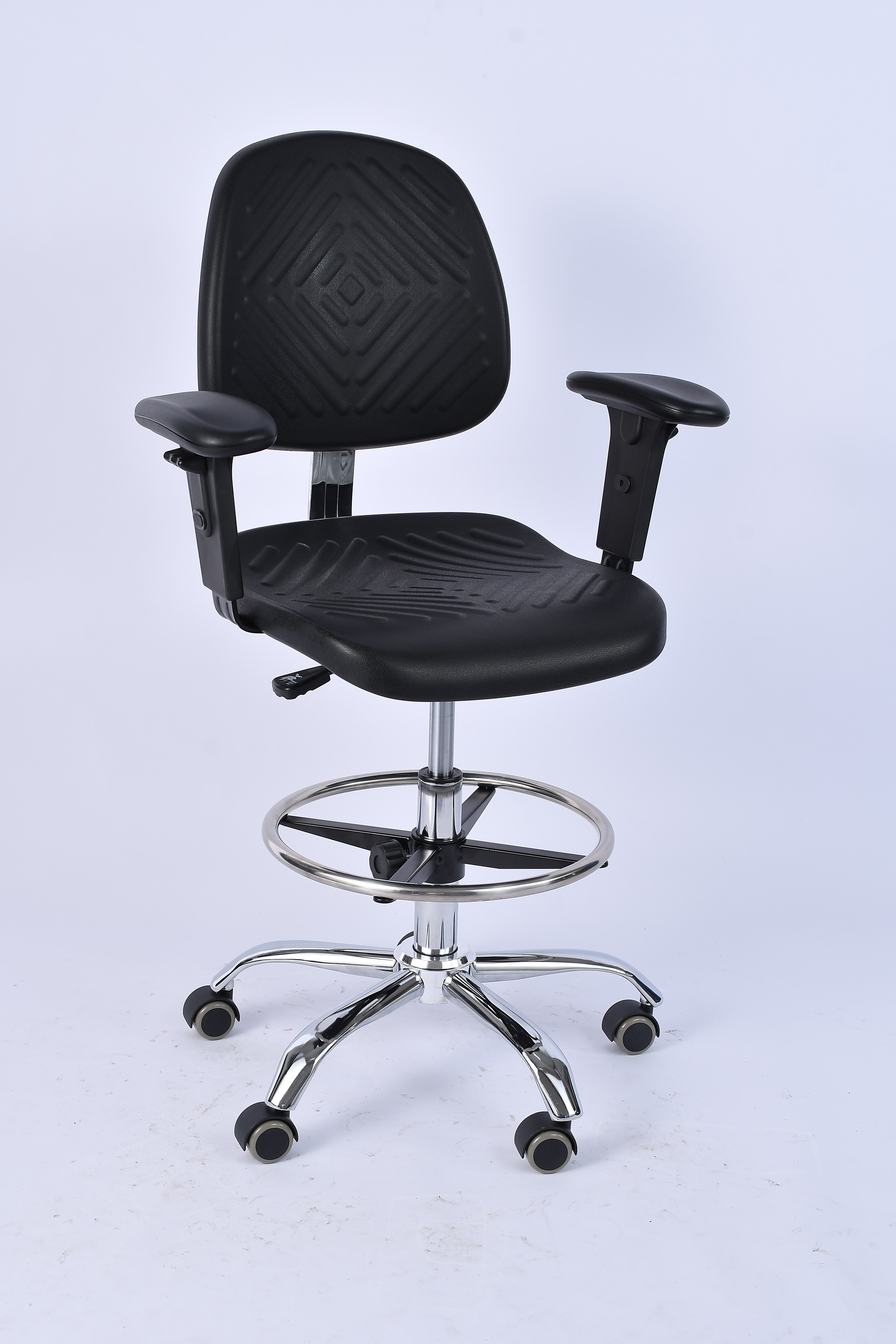 Industrial Polyurethane Chrome Foot Ring Adjustable with Casters Laboratory Chair