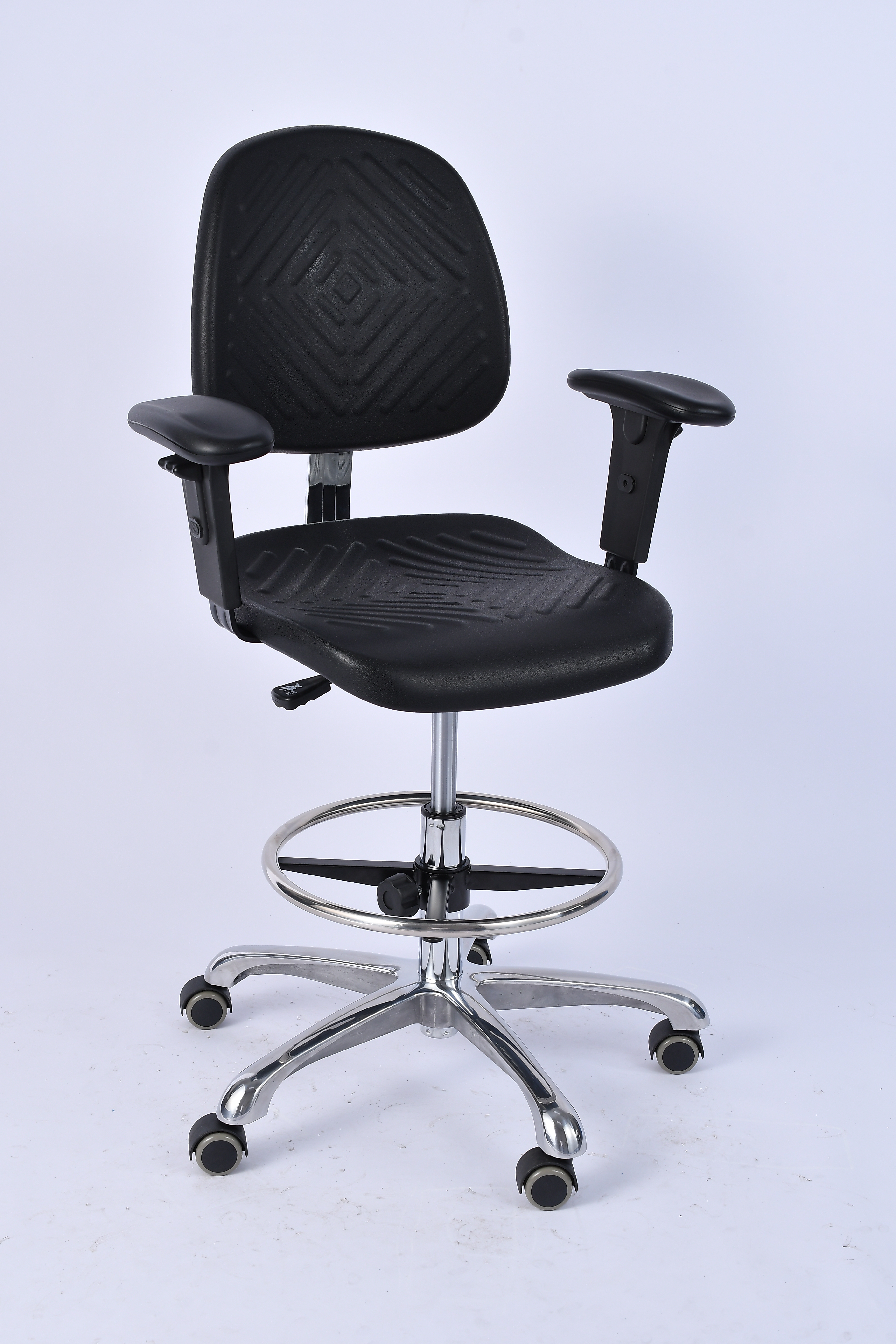 Industrial Polyurethane Casters Adjustable with Chrome Foot Ring Laboratory Chair
