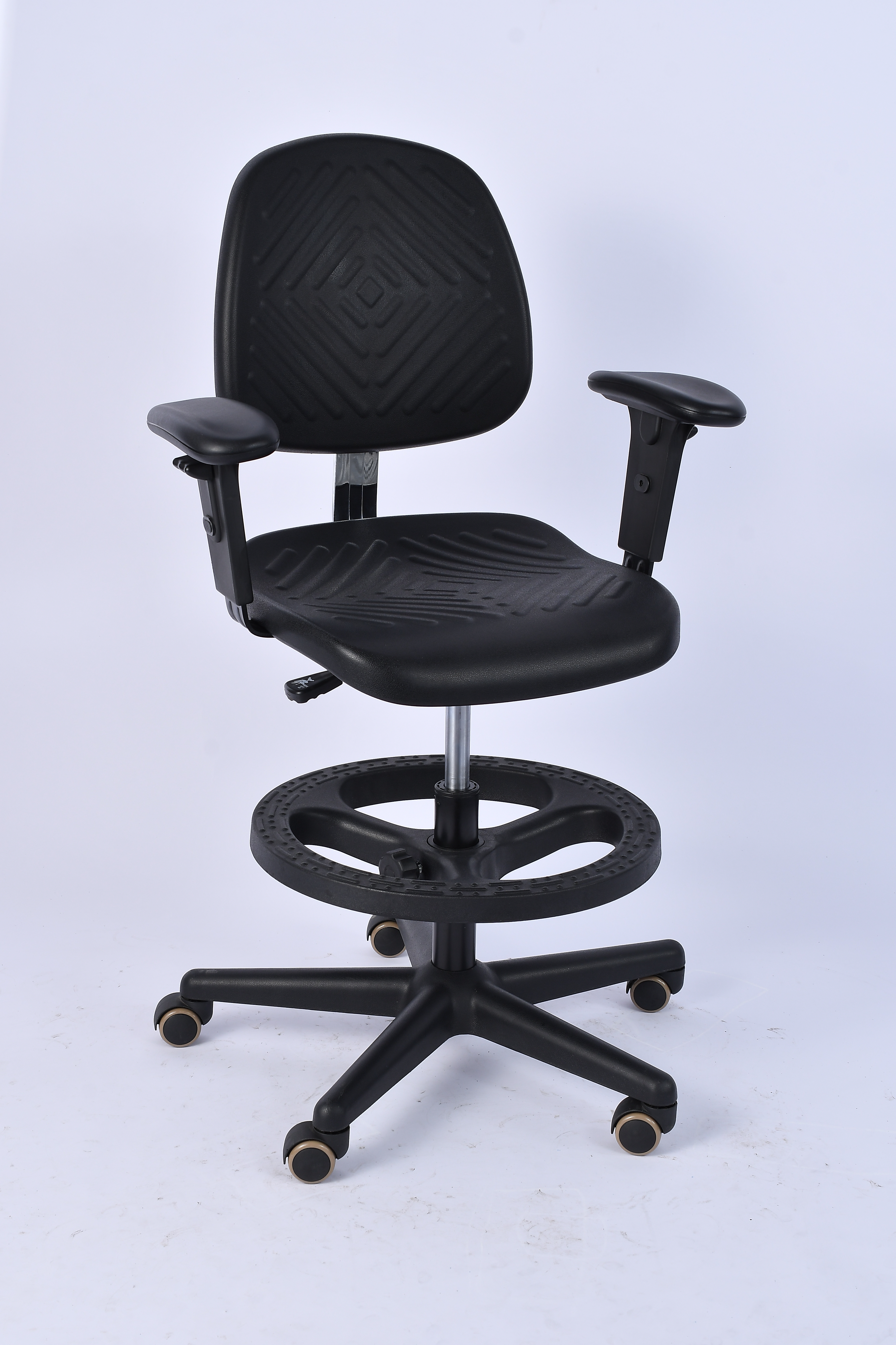 Industrial Polyurethane Adjustable with Chrome Foot Ring and Casters Laboratory Chair