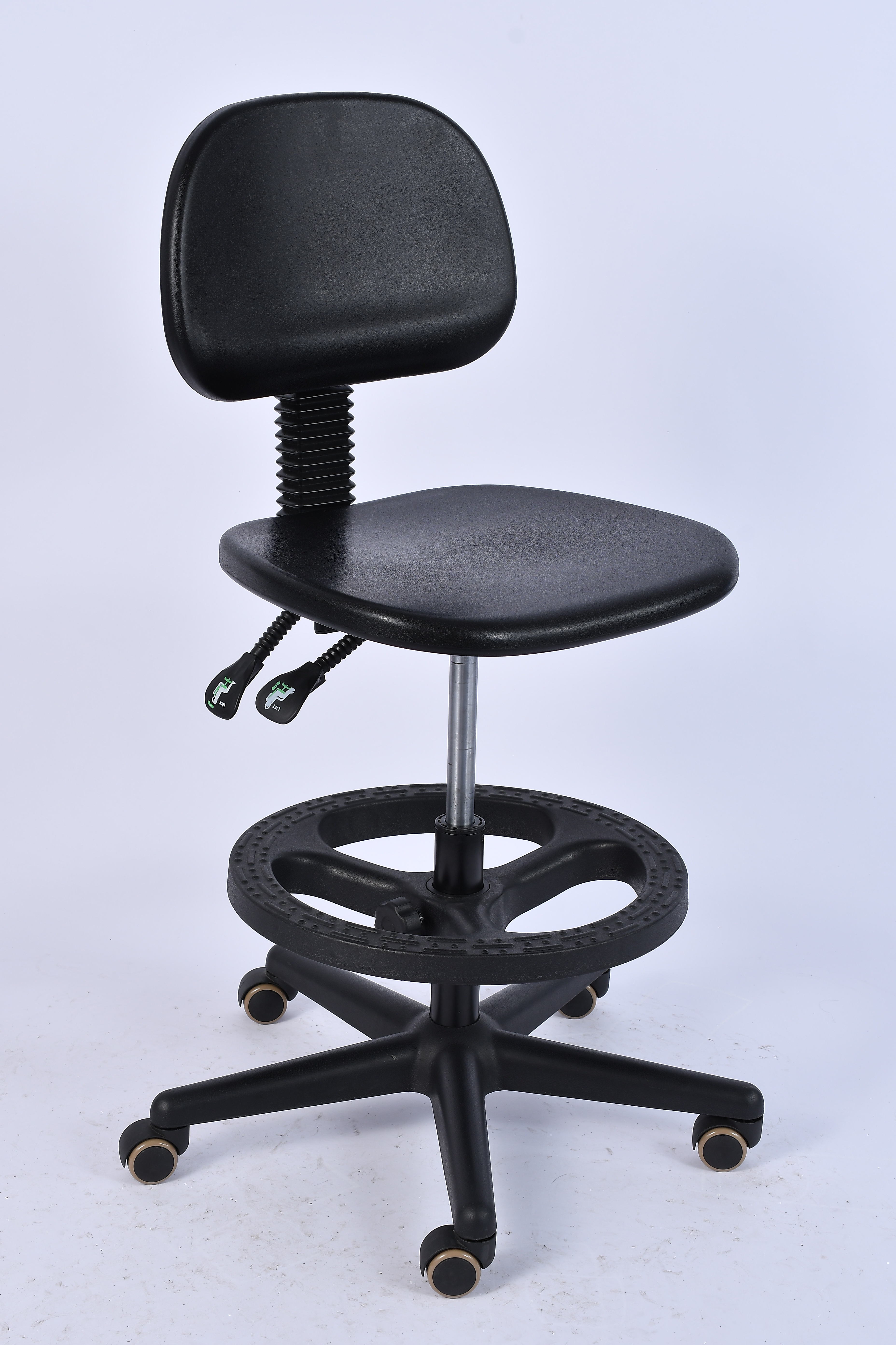Industrial Polyurethane Height Adjustable Chrome Foot Ring Caster Wheels Laboratory Stool
