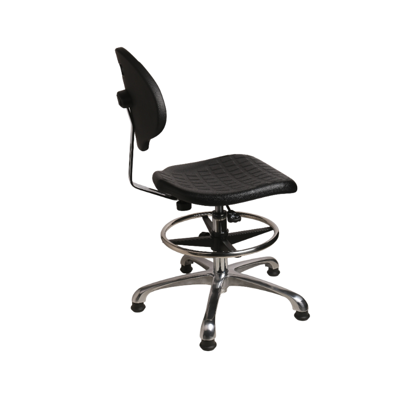 Professional PU Industrial Seating with Chrome Foot Ring Wheels Adjustable Laboratory Chair