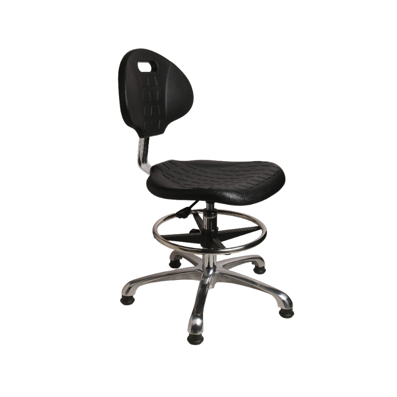 Professional PU Industrial Seating with Chrome Foot Ring Wheels Adjustable Laboratory Chair