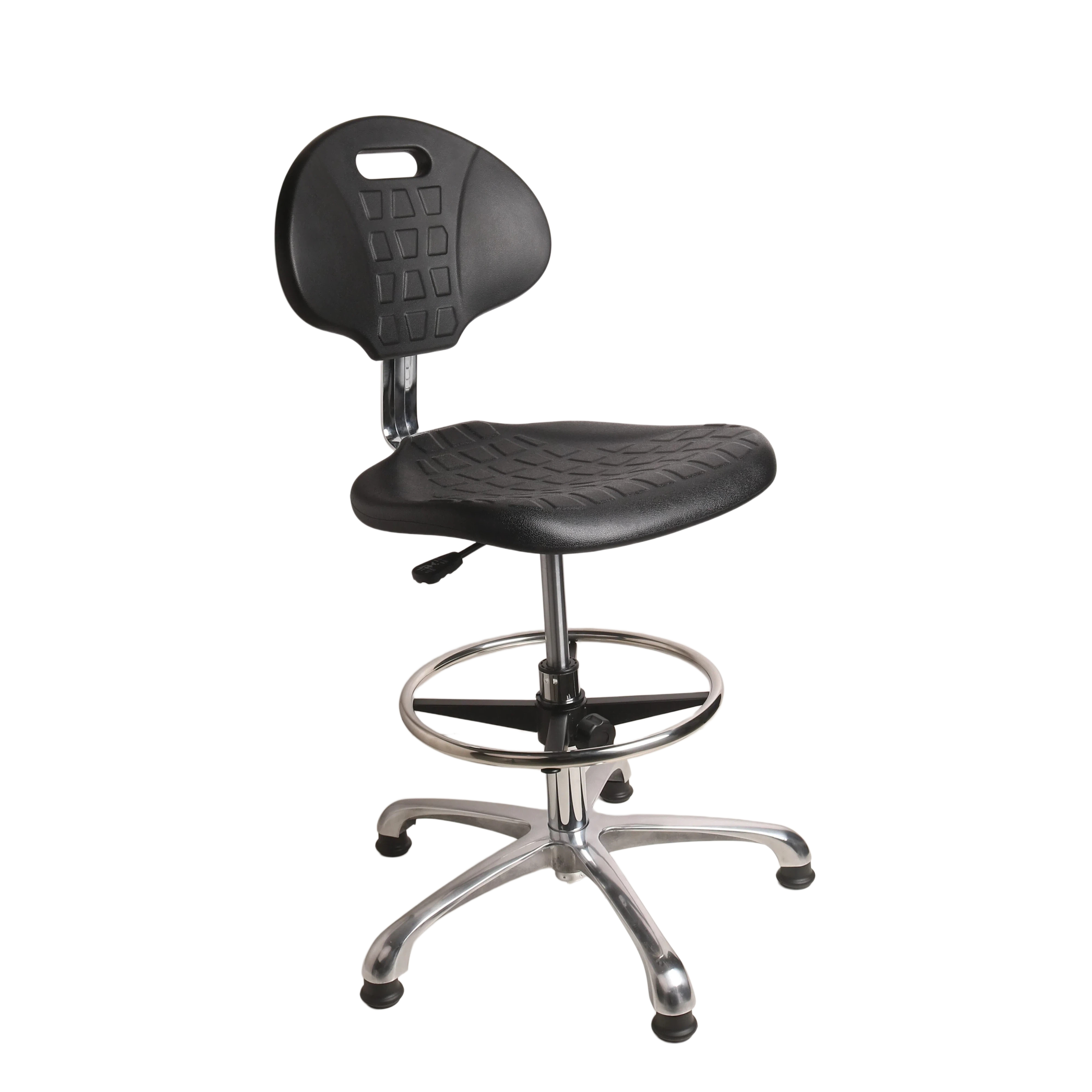 Heavy Duty Polyurethane Height Adjustable Work Chair with Chrome Foot Ring Casters Lab Seating