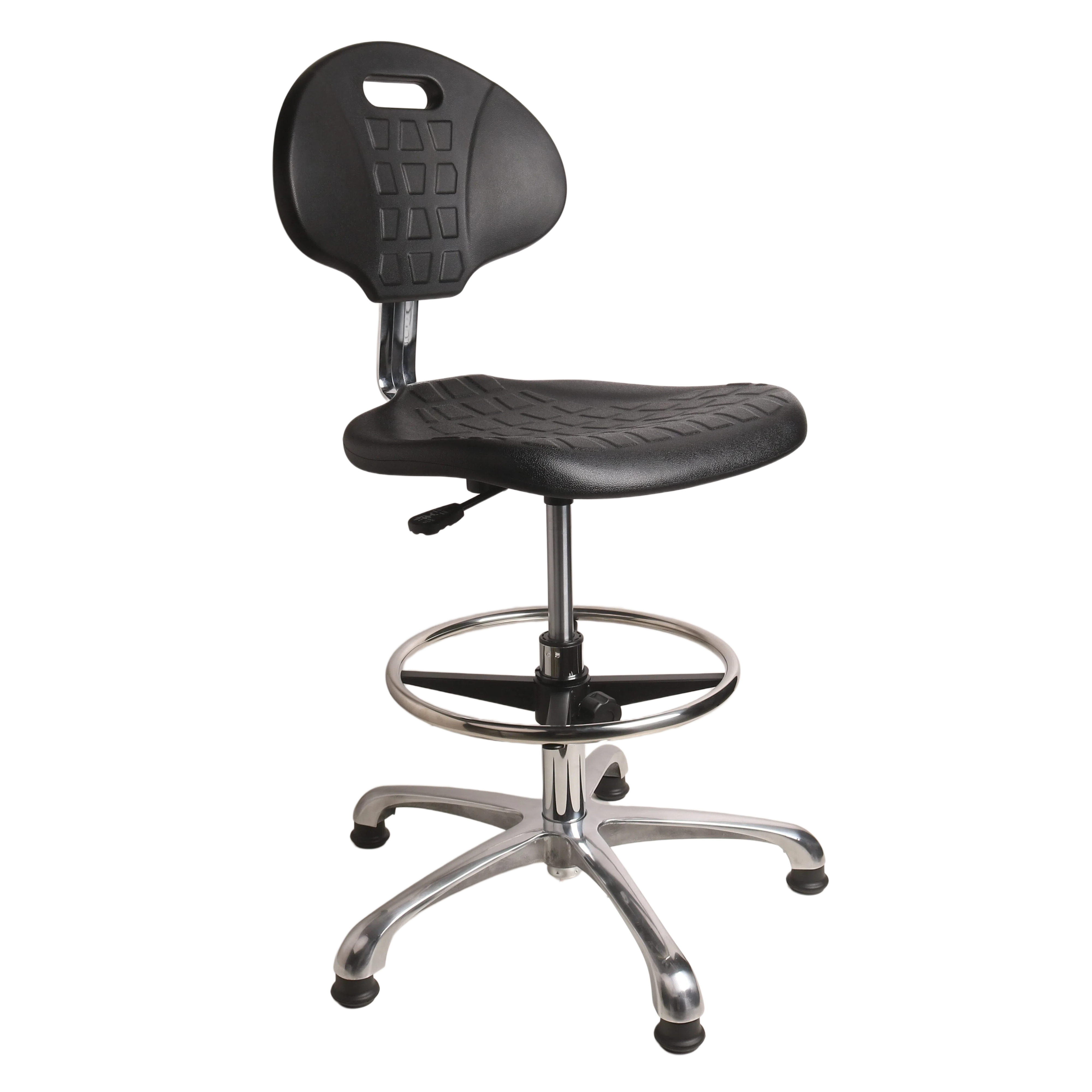 Heavy Duty Polyurethane Height Adjustable Work Chair with Chrome Foot Ring Casters Lab Seating