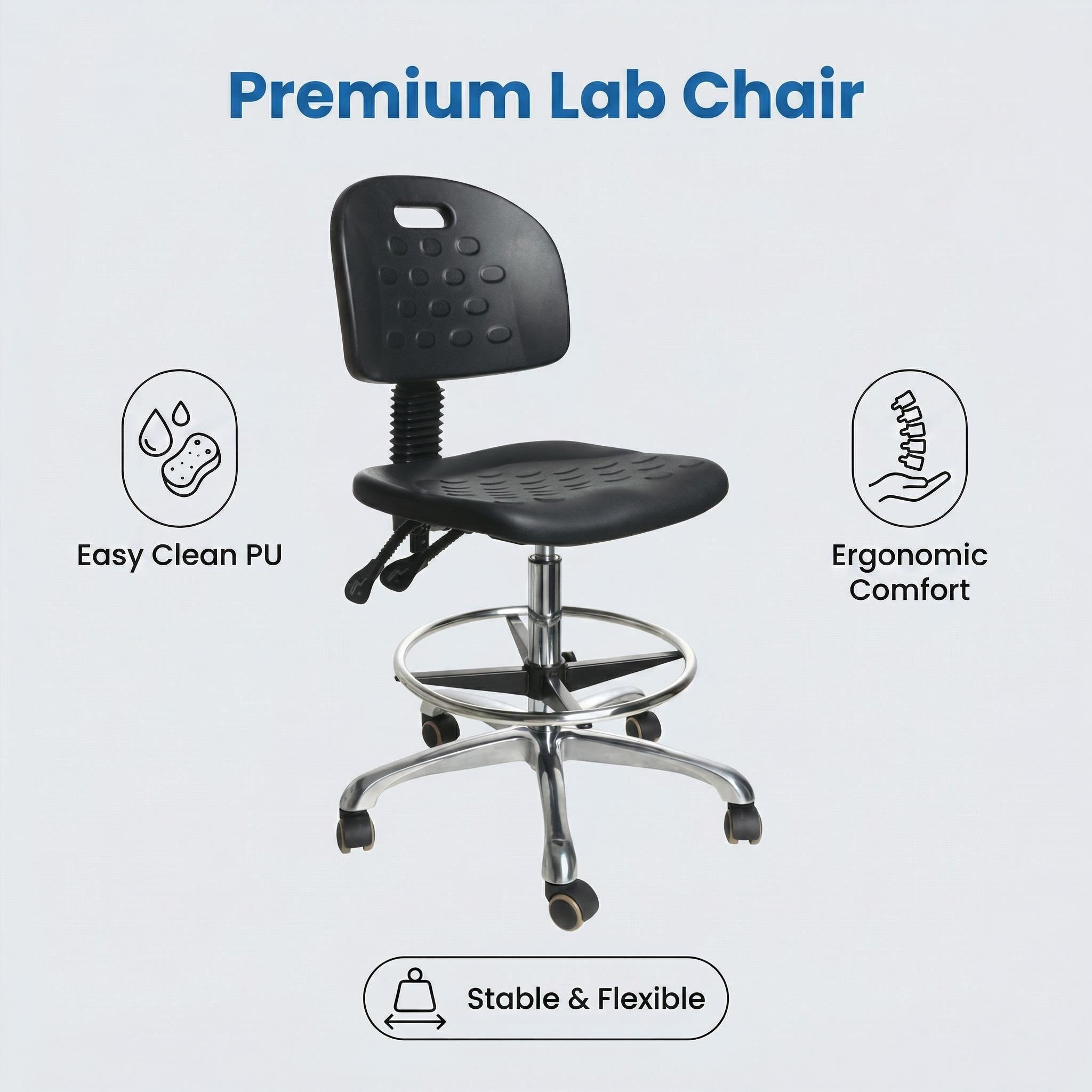 Industrial Polyurethane Casters and Chrome Foot Ring Adjustable with Laboratory Chair
