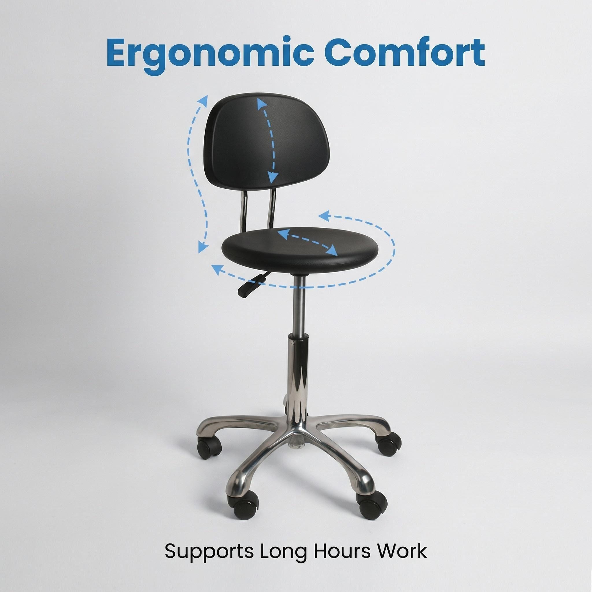 Anti Fatigue Polyurethane Adjustable Lab Chair with Chrome Foot Ring and Mobility Casters Laboratory Chair