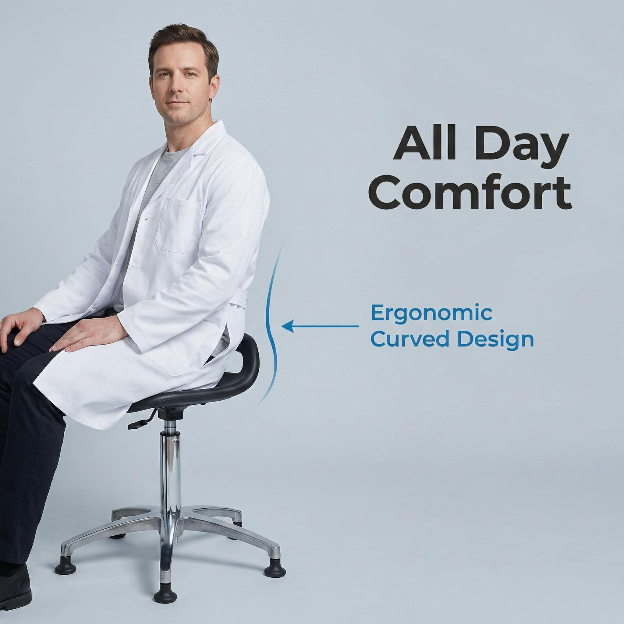 Multipurpose Polyurethane Work Chair with Chrome Foot Ring and Casters Adjustable Laboratory Chair