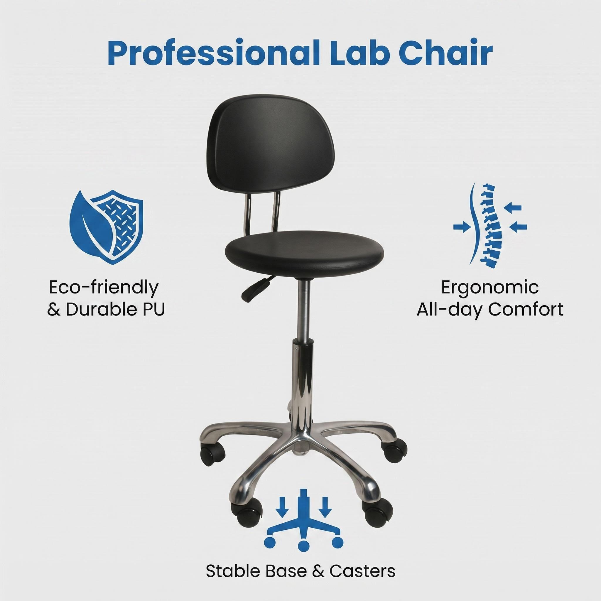 Anti Fatigue Polyurethane Adjustable Lab Chair with Chrome Foot Ring and Mobility Casters Laboratory Chair