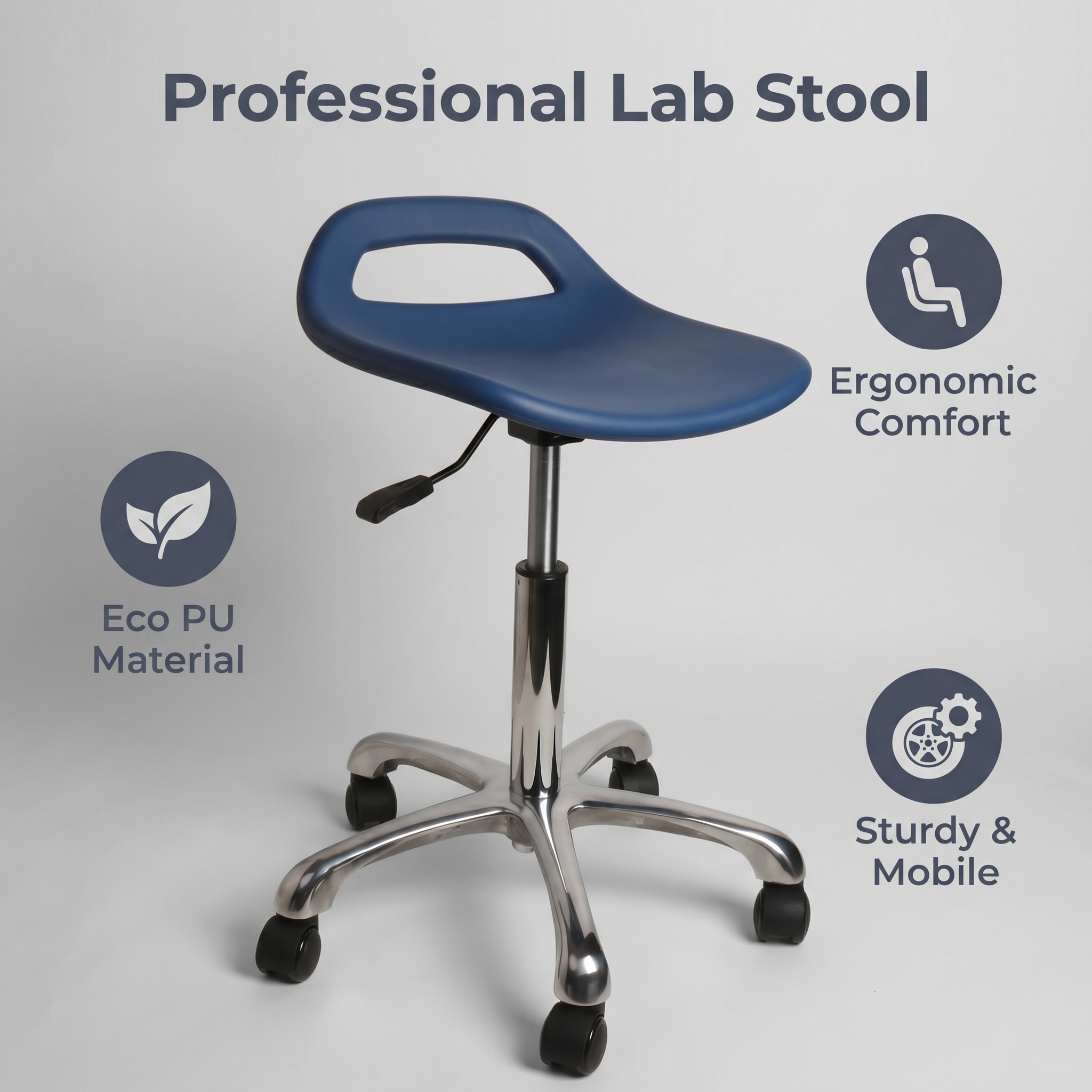 Durable Industrial Polyurethane Work Seating with Foot Ring and Casters Adjustable Laboratory Chair